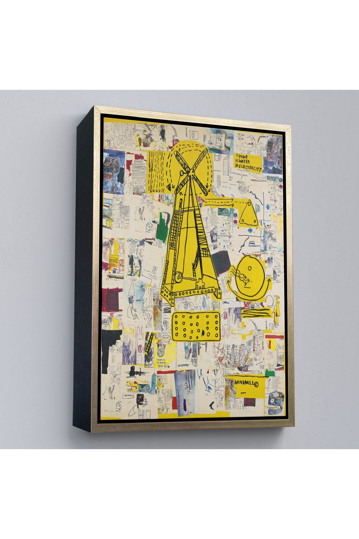 Jusoon Çerçeveli Jean-Michel Basquiat - Yel Değirmeni Tablosu - Windmill-7383