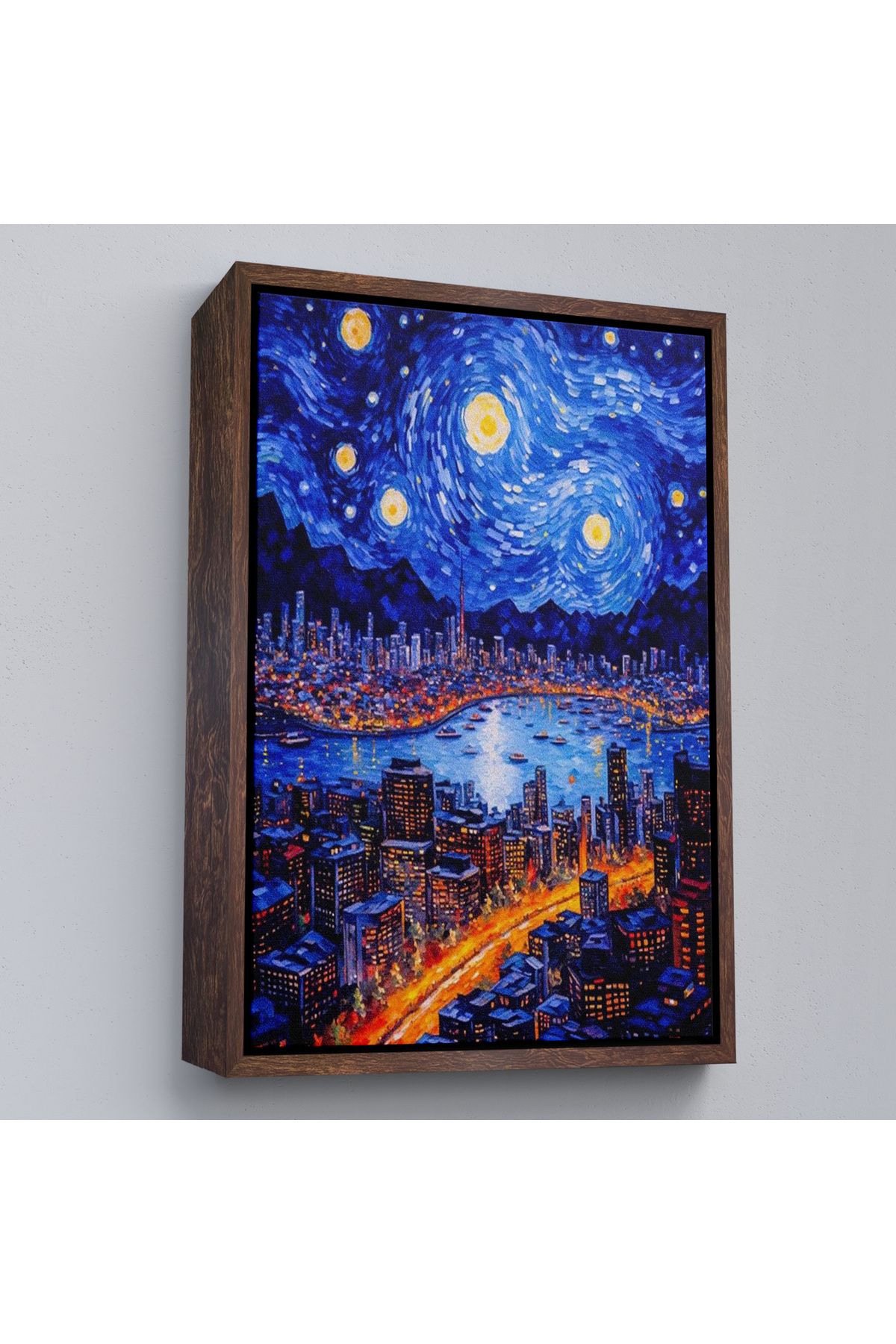 MOONFER Çerçeveli Vincent Van Gogh Tarzı New York Manzara Tablosu-7700