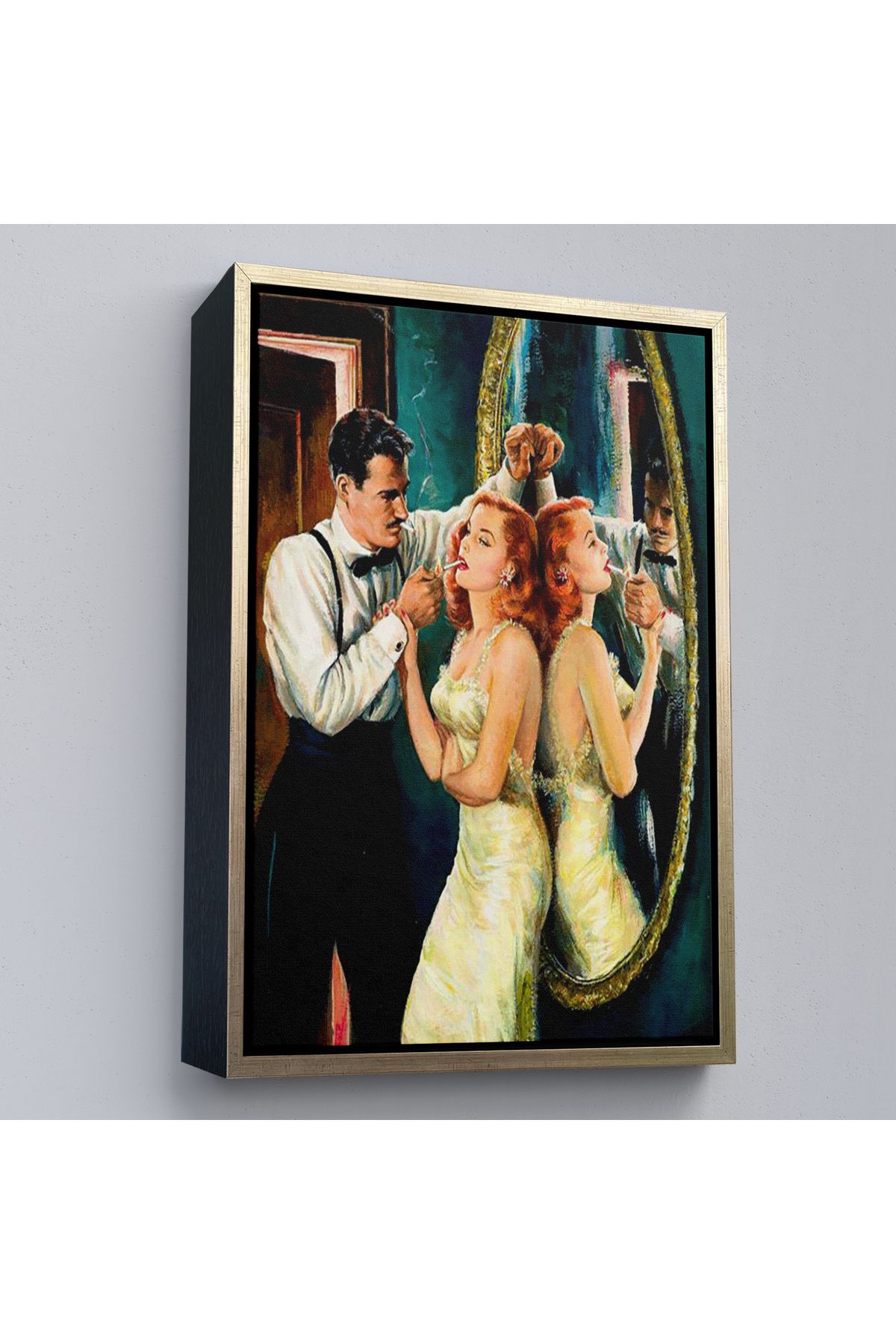 Shoprit Çerçeveli Arthur Sarnoff - 1950'Lerde Kadının Sigarasını Yakan Adam Tablosu-7955