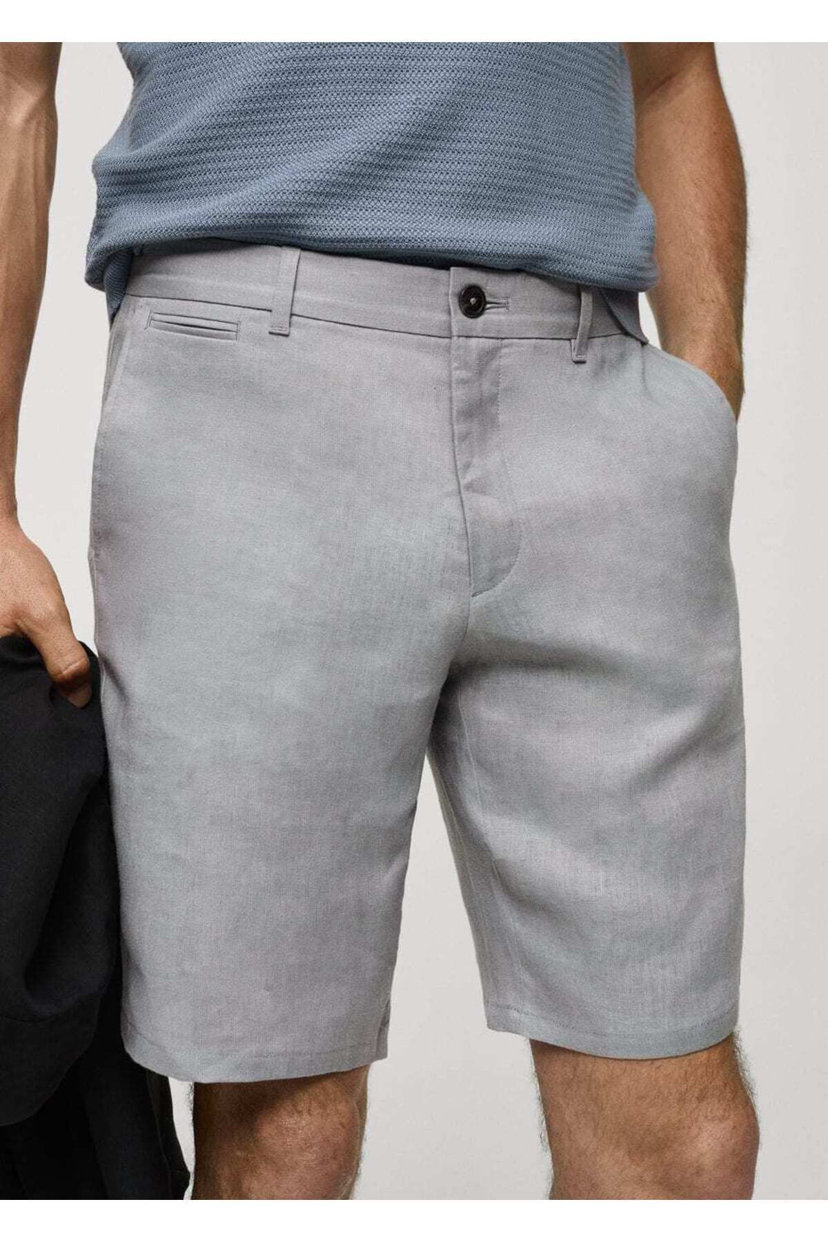 MANGO Man-Slim Fit 100% lněné bermudy 5