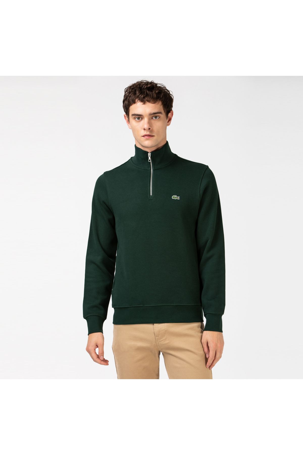 سویشرت سبز مردانه پیراهن تیره و نیم zipper کلاسیک مناسب Lacoste