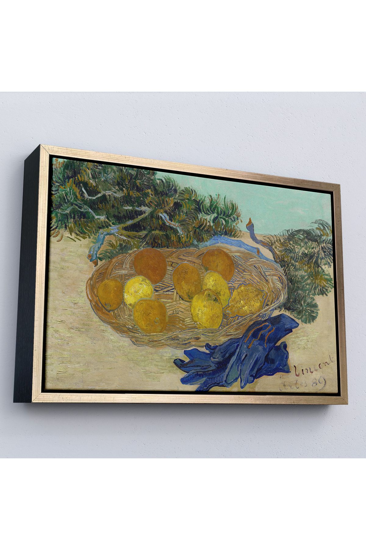 Yarımada Bahçe YB Çerçeveli Vincent Van Gogh - Mavi Eldivenli Portakal Ve Limonların Natürmortu Tablosu-7188