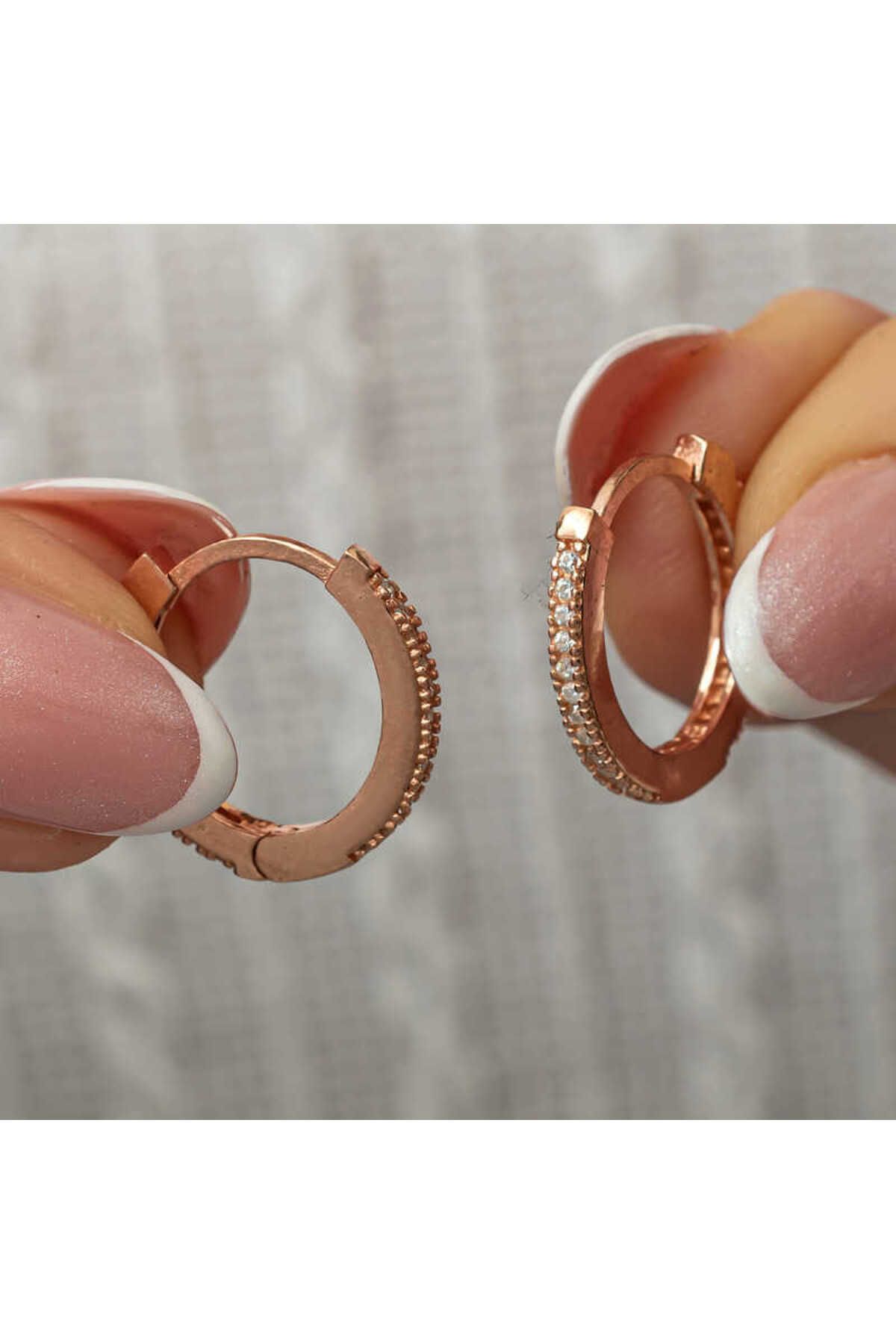 Serero Gümüş Zirkon Taşlı Rose Oval Küpe