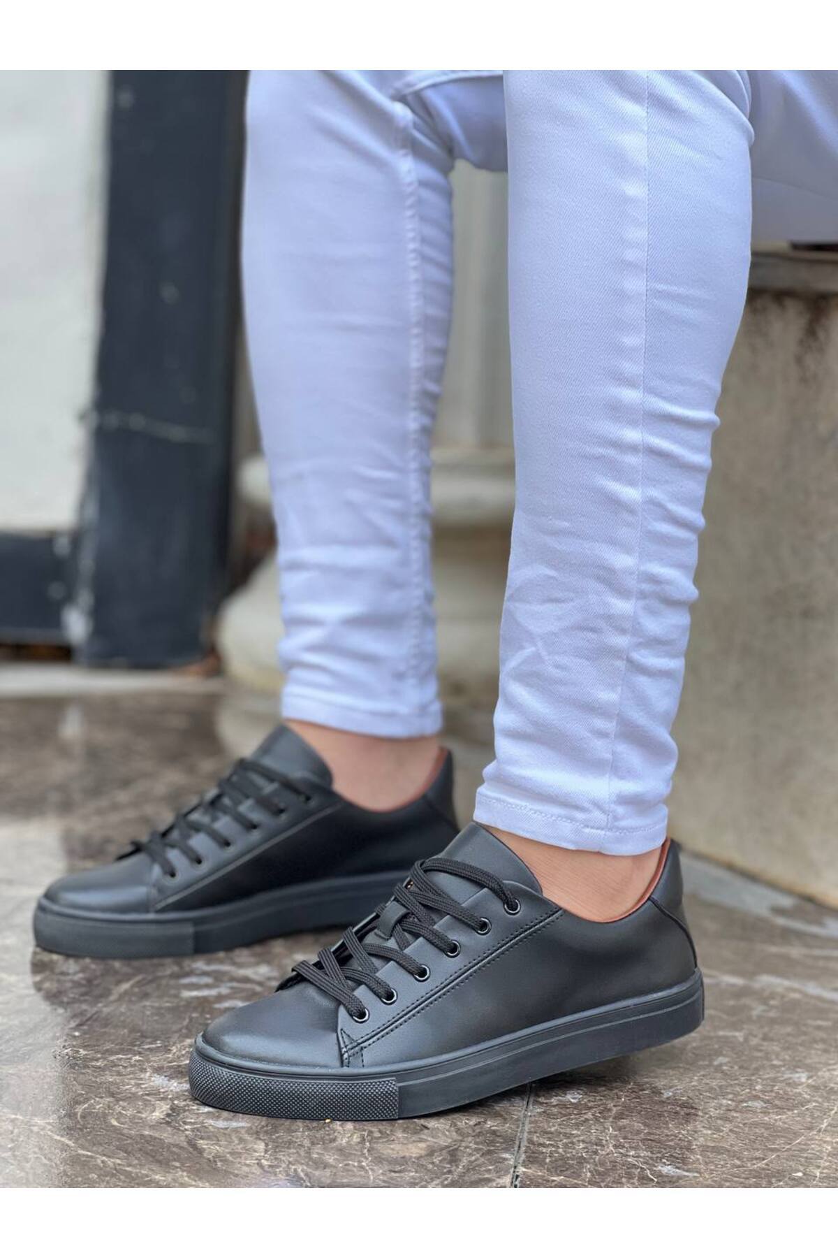 BOA-KB-122 Black Skin Black High Sole Lace Up Casual Men's Shoes 2