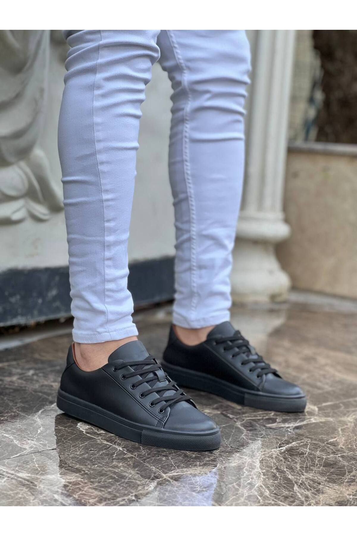 BOA-KB-122 Black Skin Black High Sole Lace Up Casual Men's Shoes 3