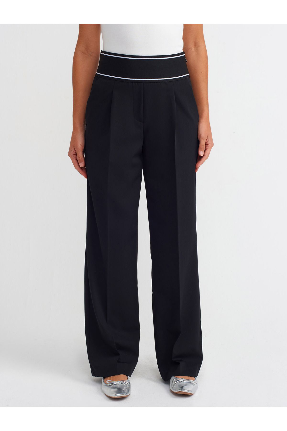 Dilvin-71528 Black Drawstring Waisted Pants 3