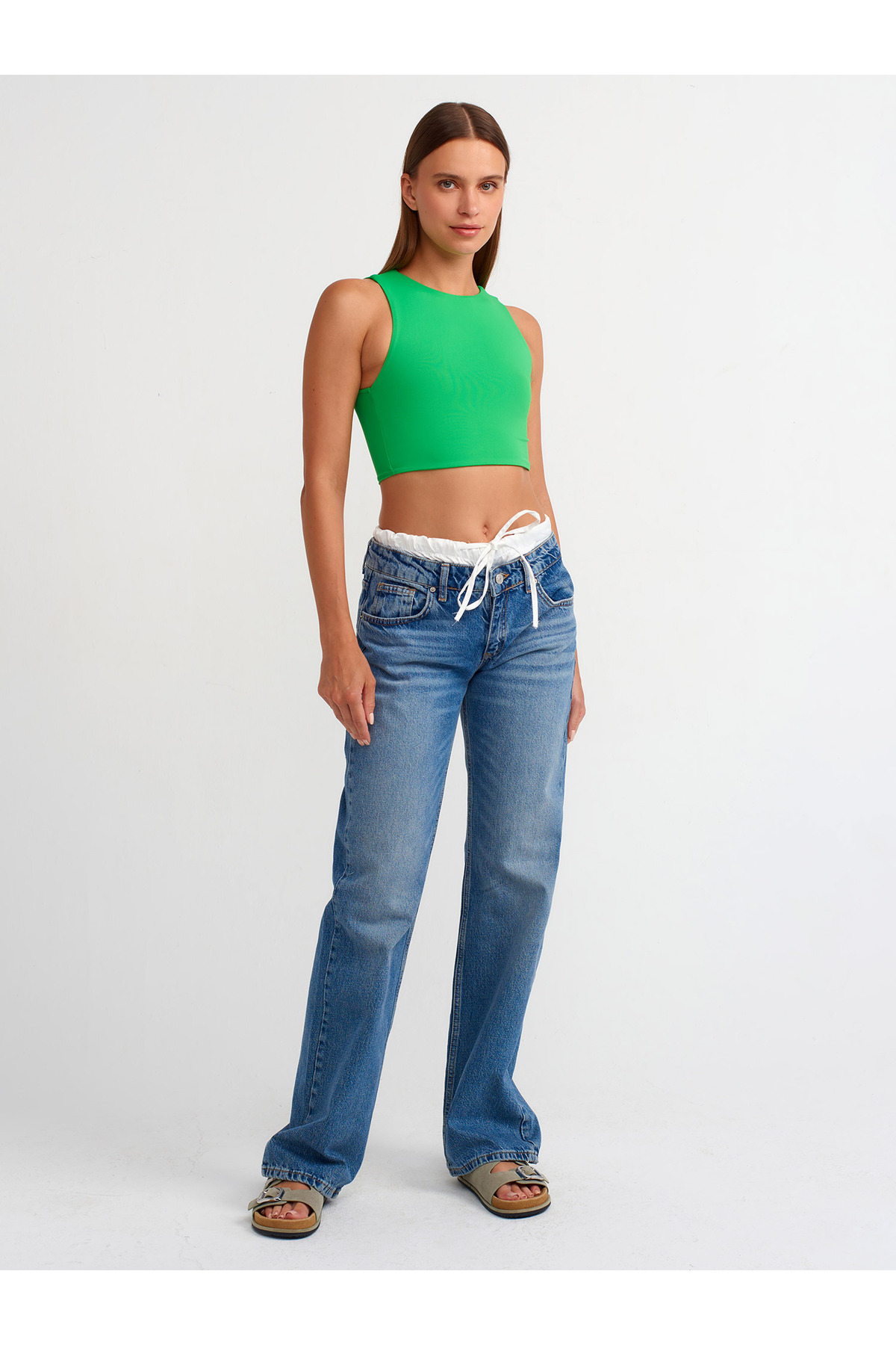 Dilvin 20902 Poliamid Crop Top-Yeşil görsel 4