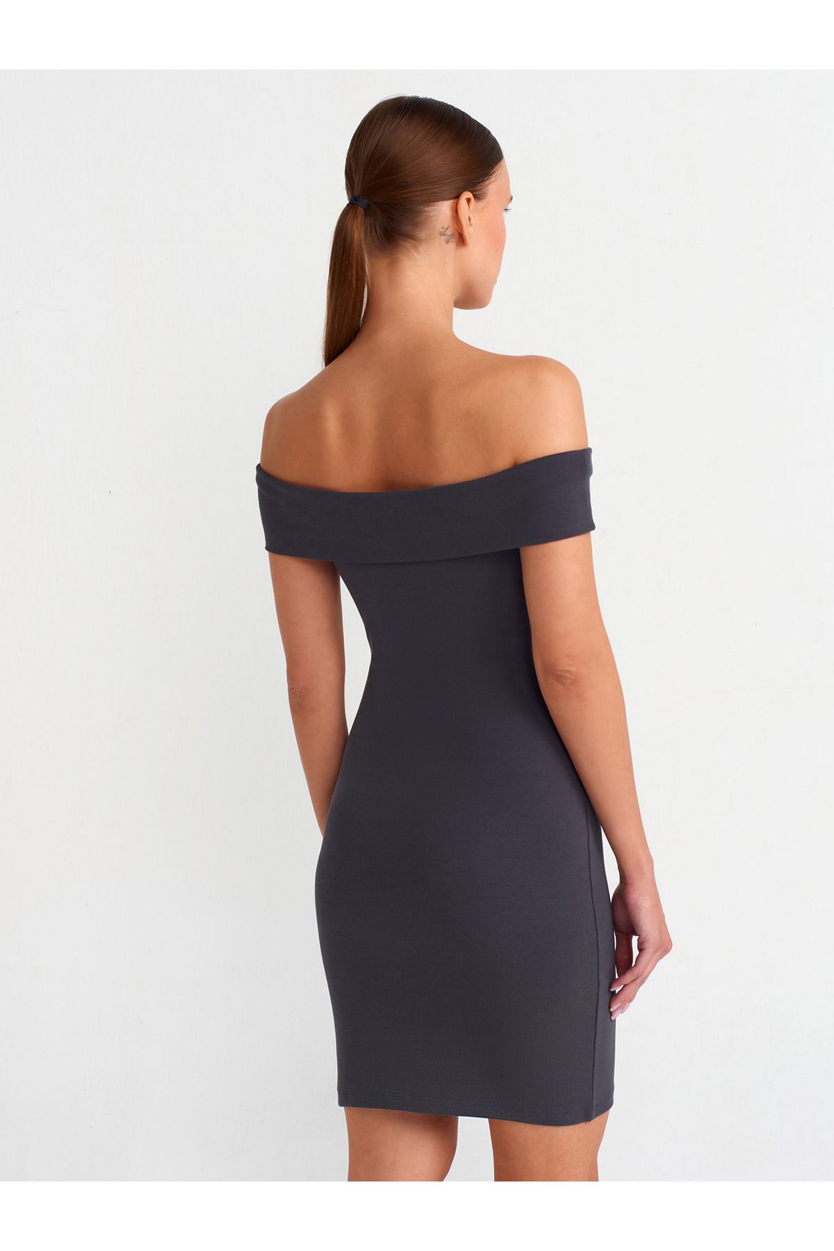 Dilvin-91102 Rochie mini cu umeri-antracit 2