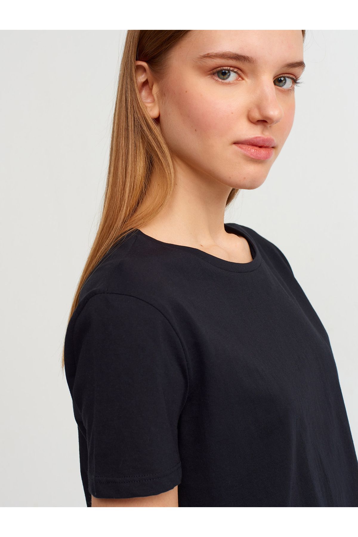 Dilvin-3471 Tricou de bază cu gât crew-negru 3