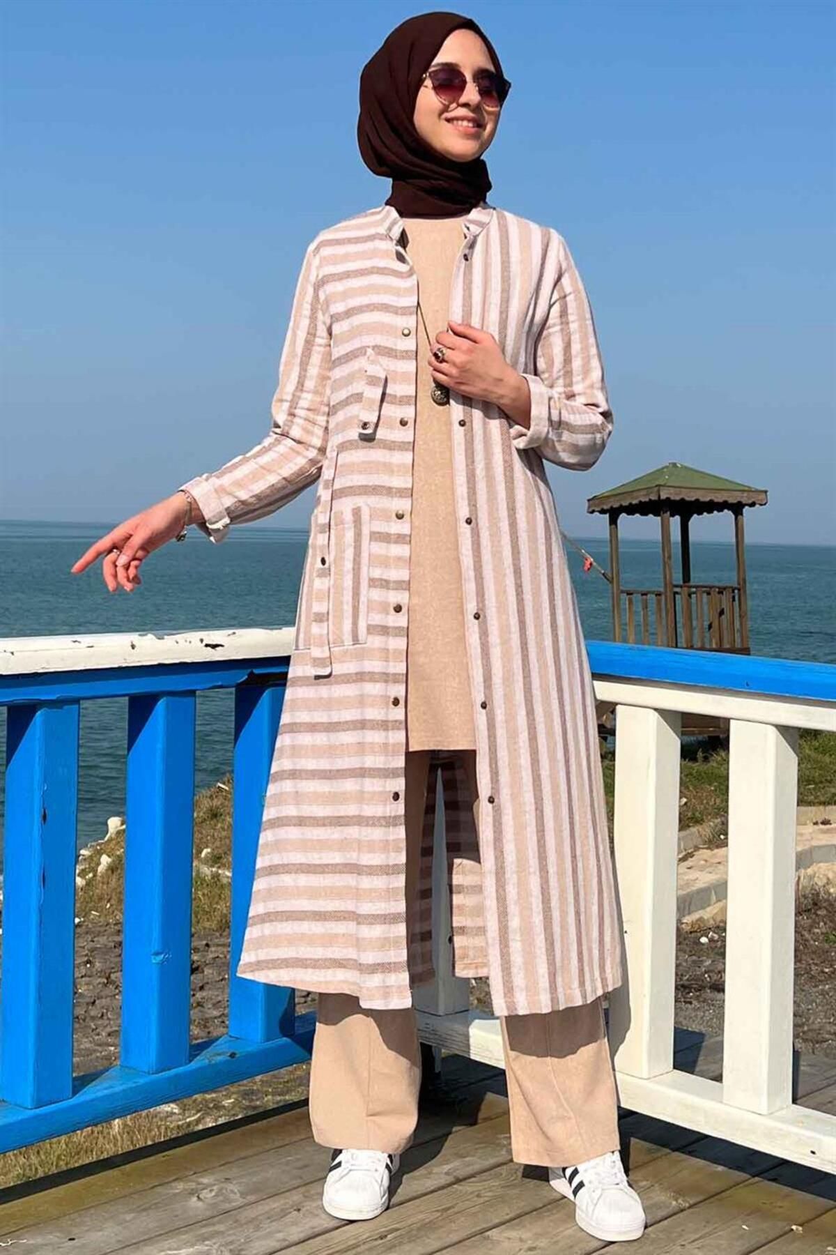 Rabia Şamlı-Brown Striped 3-Piece Set 6