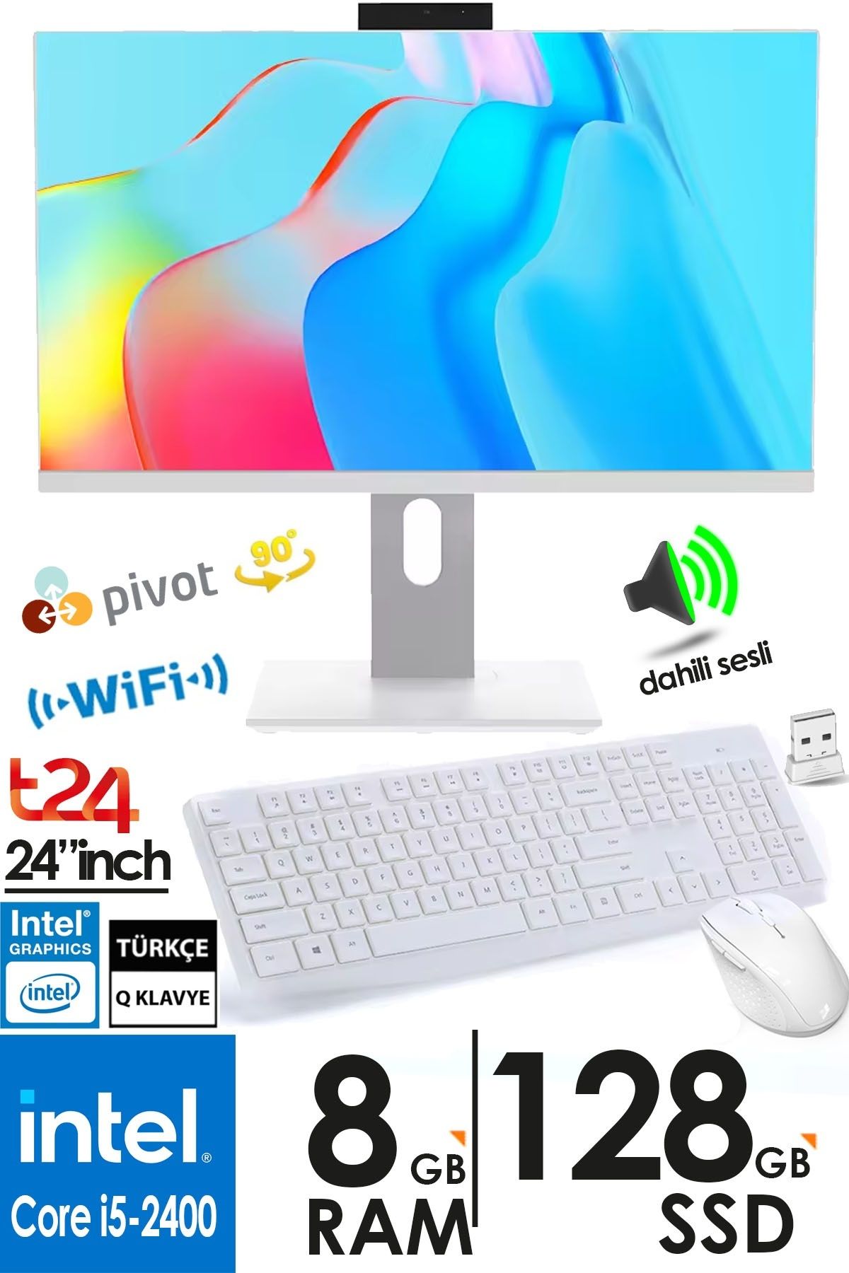 jetucuzal 128t I5-2400 3.40ghz 8gb Ram 128gb Ssd Webcam Klavye Mouse 24" Inç Fhd All In One Bilgisayar