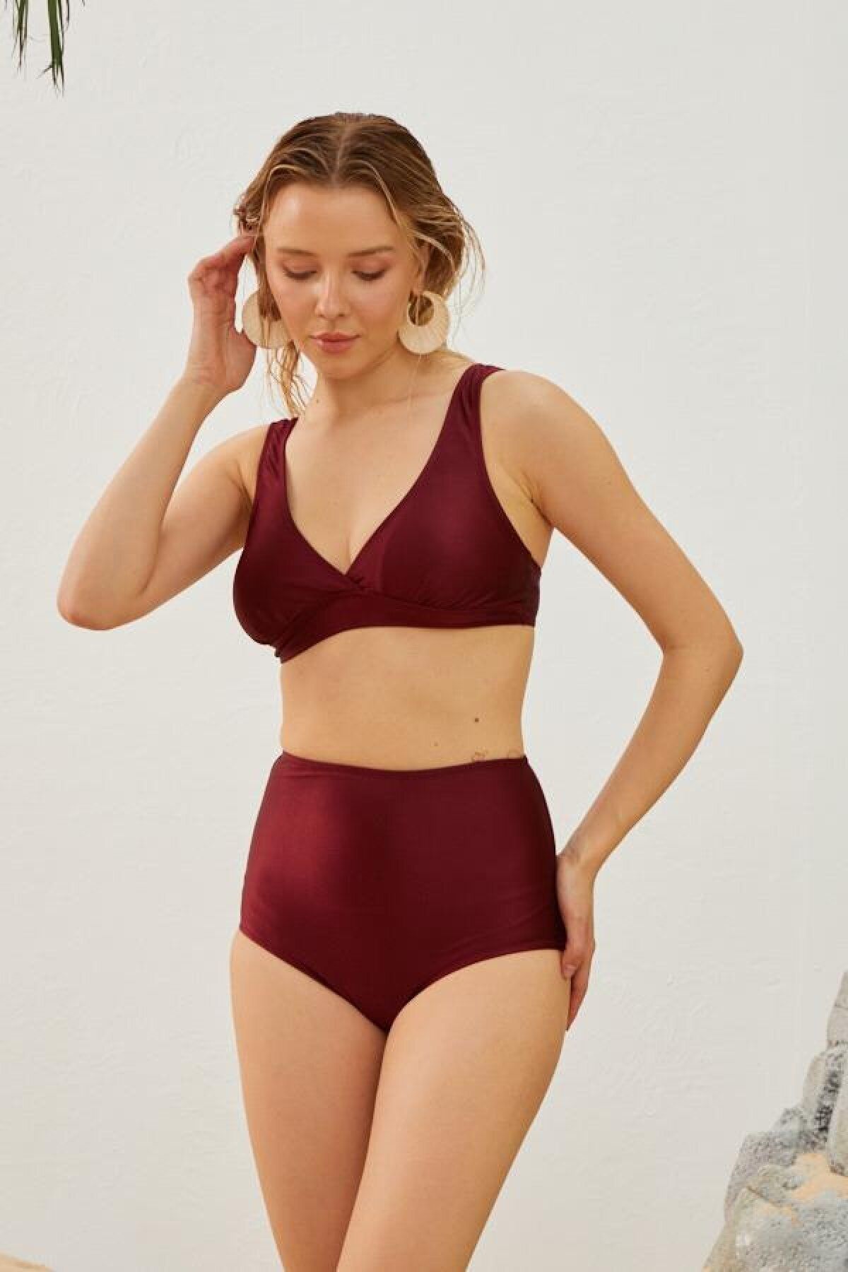 Starinci Mayo-Burgundy Recovery High Waist Bikini Bottom Lined Uv Protect 1