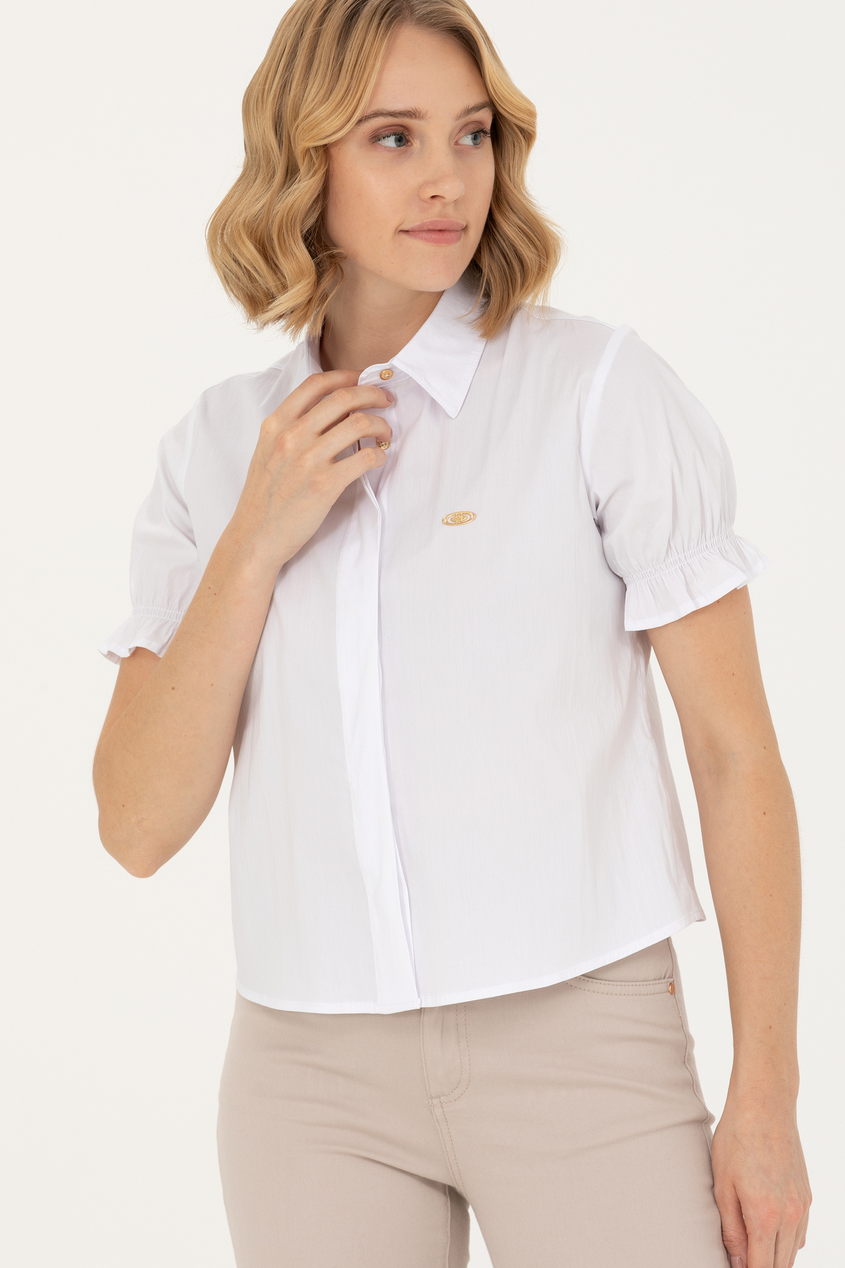 U.S. Polo Assn.  Kadın Beyaz Kısa Kollu Gömlek 50264219-VR013 - Görsel 3