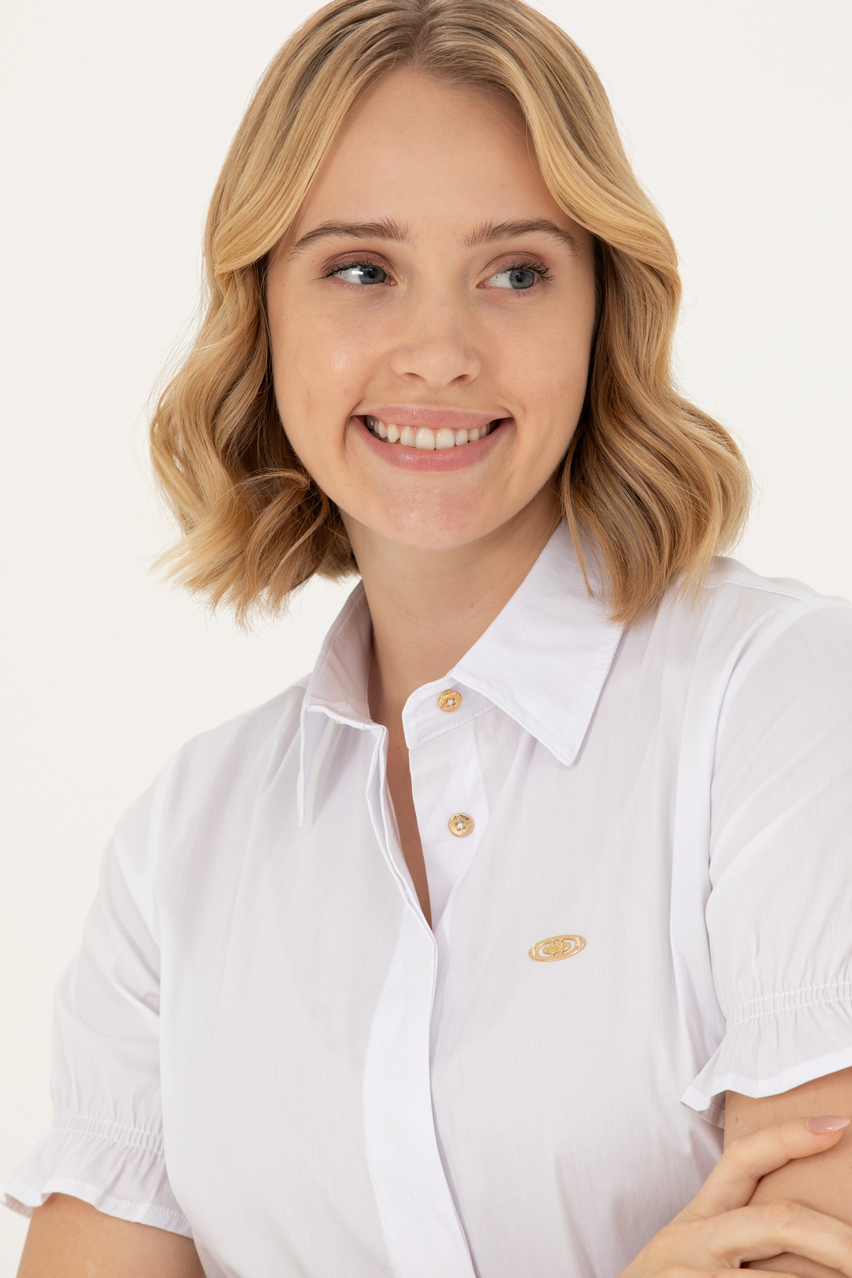 U.S. Polo Assn.  Kadın Beyaz Kısa Kollu Gömlek 50264219-VR013 - Görsel 2