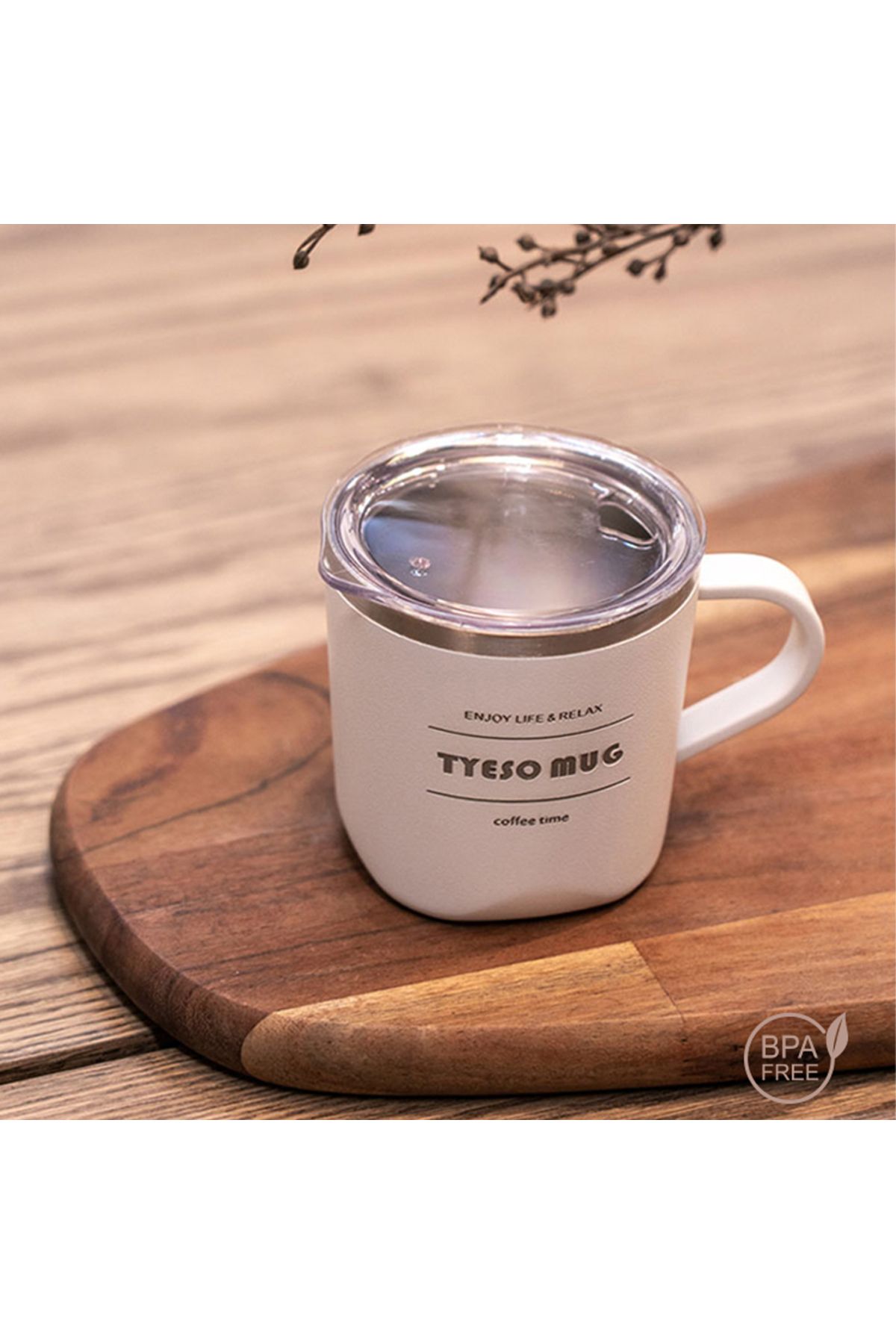 Tyeso-كوب حراري من الفولاذ المقاوم للصدأ باللون الأبيض مع غطاء - 300 مل 3