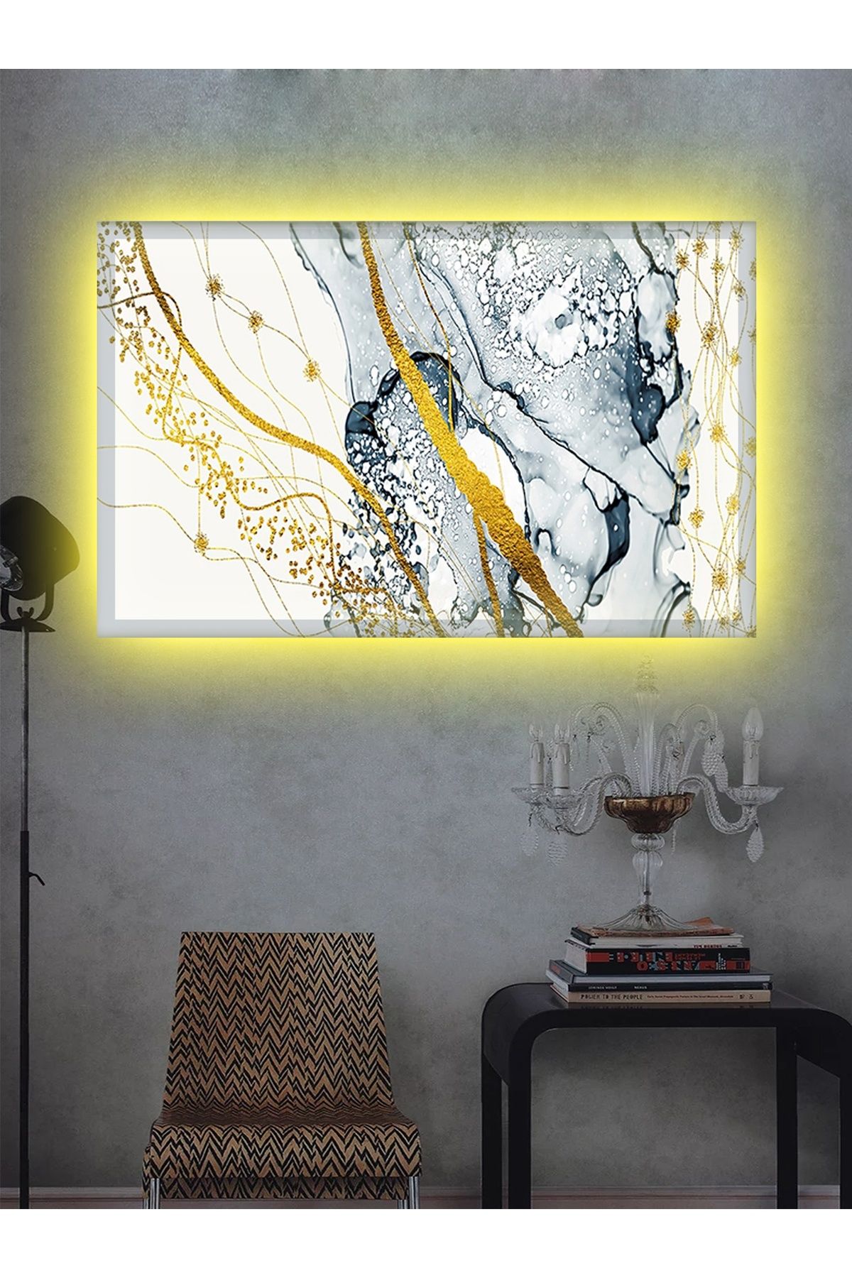HARGE HG Led Işıklı Dekoratif Gold Kare Tablo