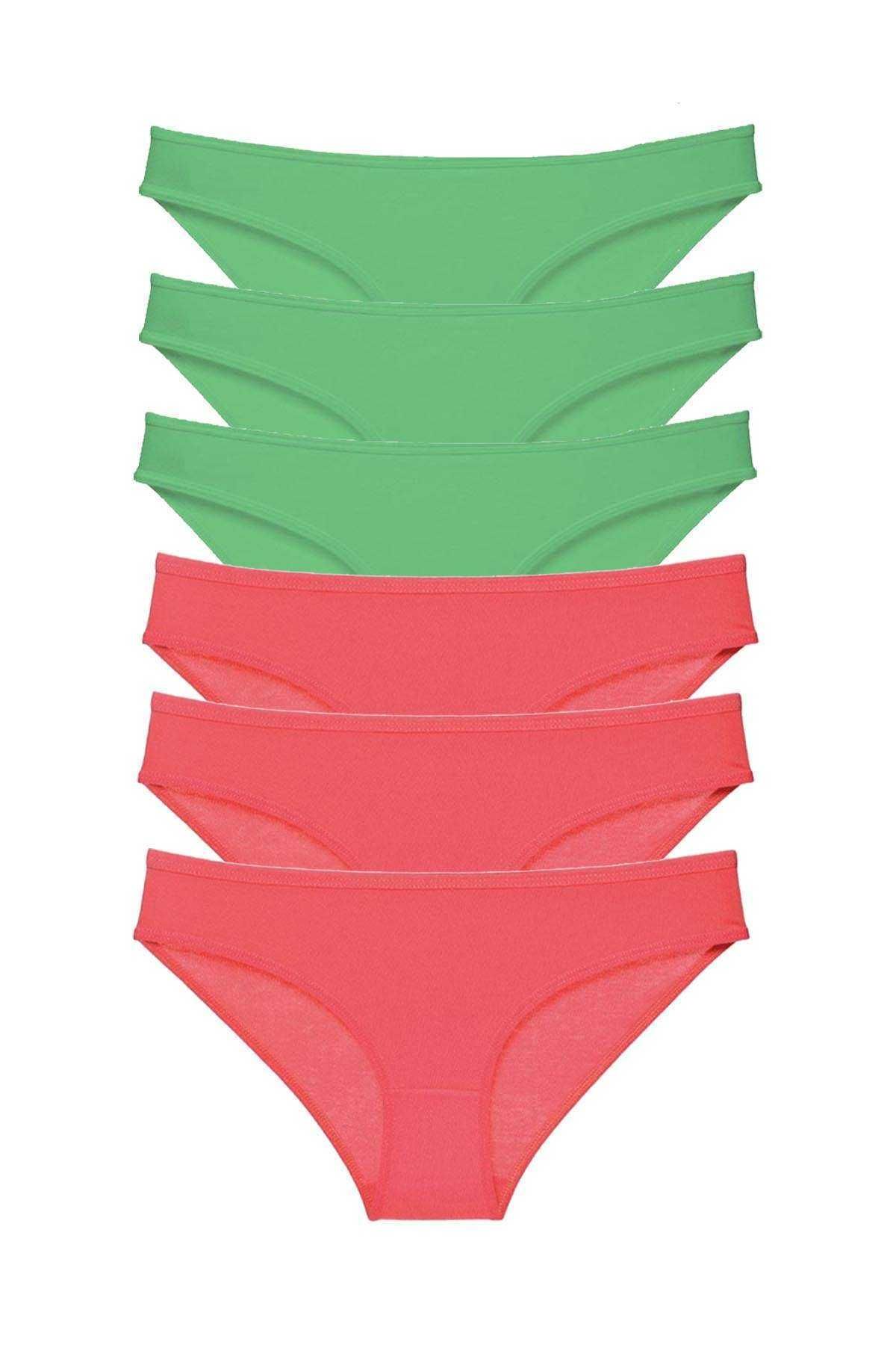 Pink Stil 6 adet Eko Set Likralı Kadın Slip Külot Yeşil Fuşya Pink Stil