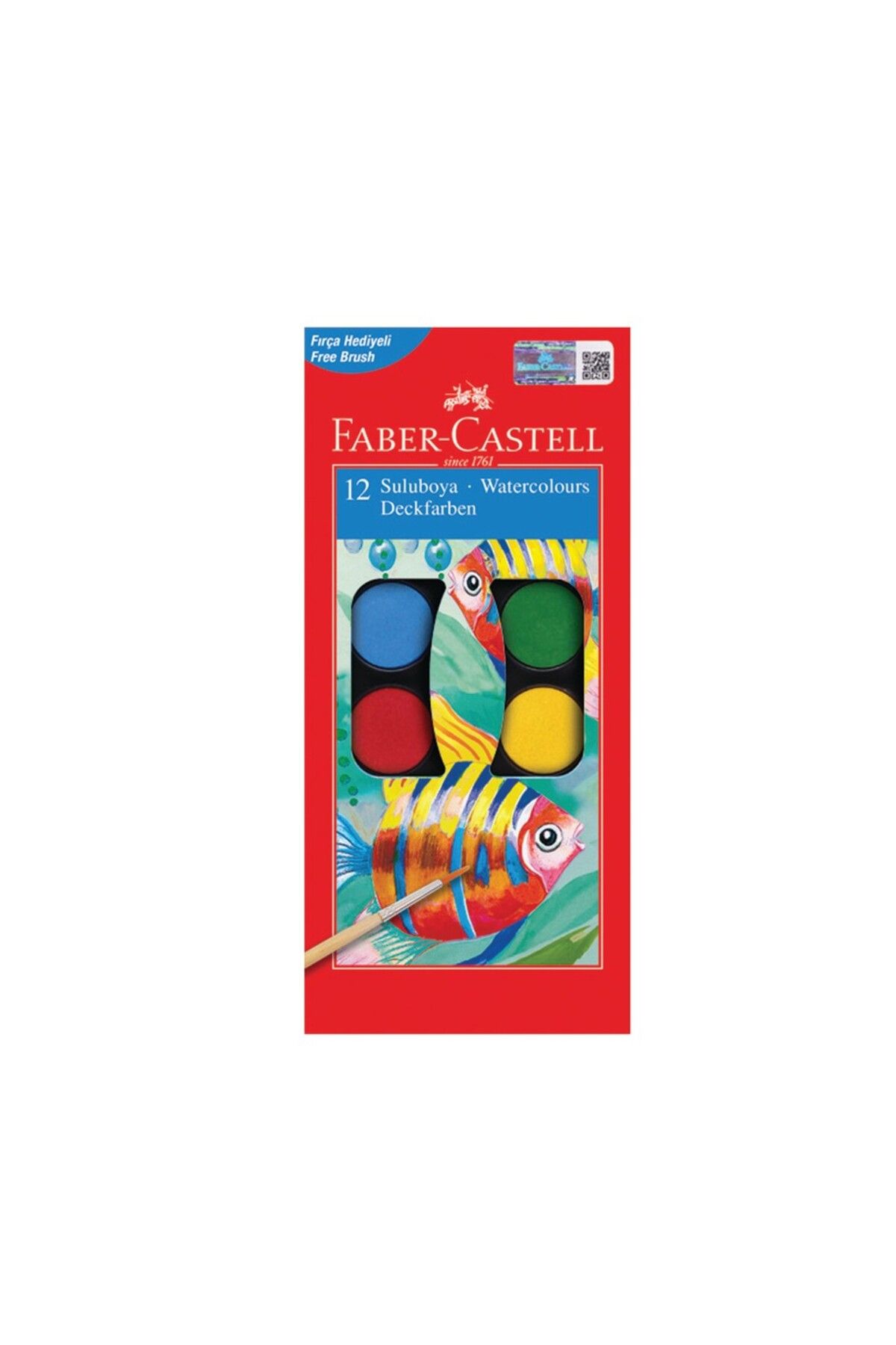 Faber Castell Büyük Hazneli Suluboya 12 Renk - Beyaz - Okul Öncesi