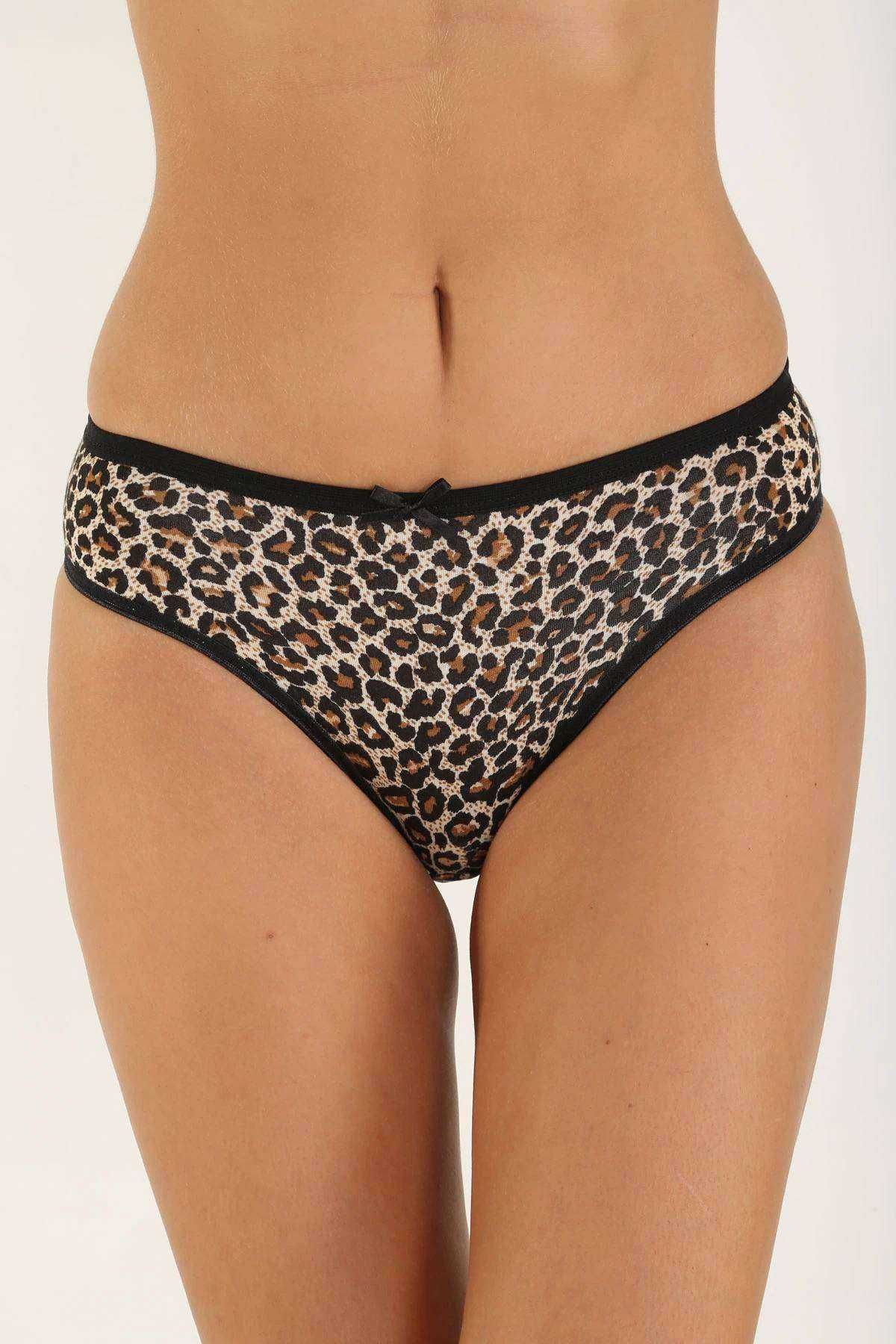 Royaleks 6 Adet Likralı Kadın Slip Külot Leopar Ten Sarı