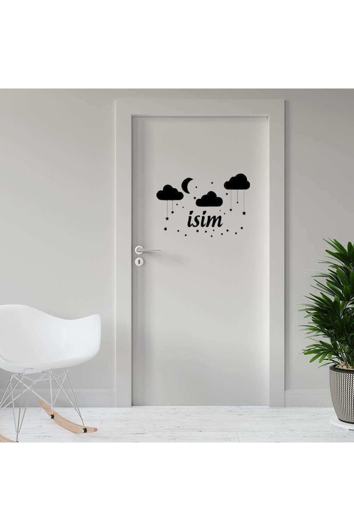 MLH STORE Ay, Bulut Ve Yıldızlar Uyku Temalı - Isme Özel Dekoratif Kapı Sticker, Çıkartma