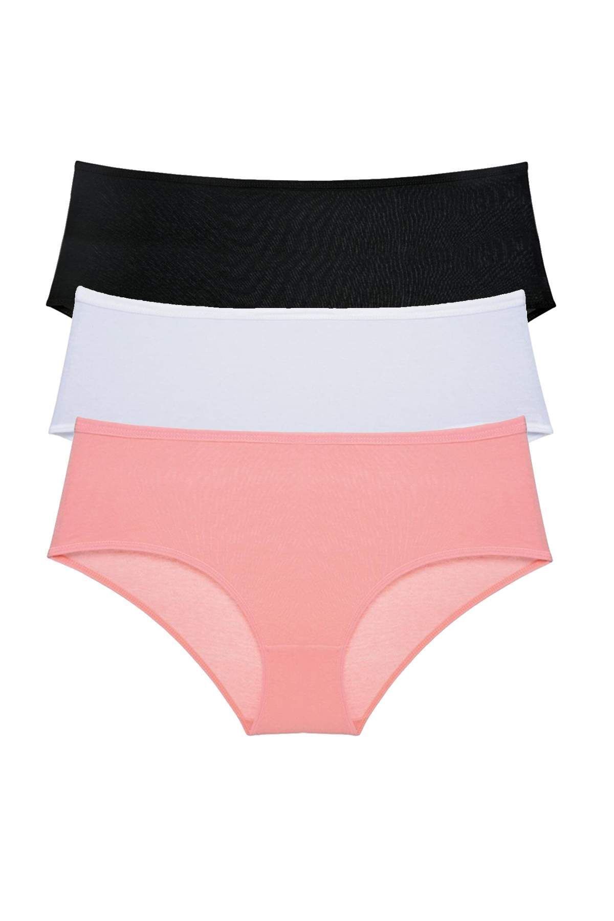 Pink Stil 3 Adet Kadın Yüksek Bel Bato Külot Siyah Beyaz Pudra Pink Stil