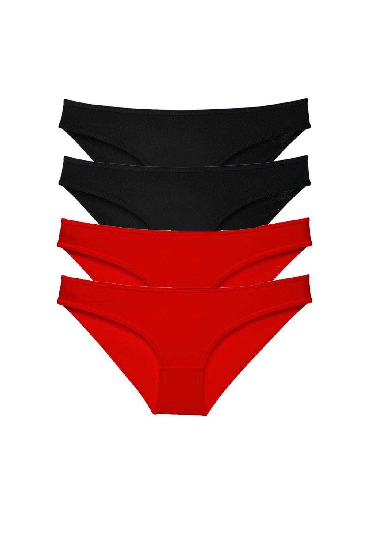 Royaleks 4 adet Süper Eko Set Likralı Kadın Slip Külot Siyah Kırmızı