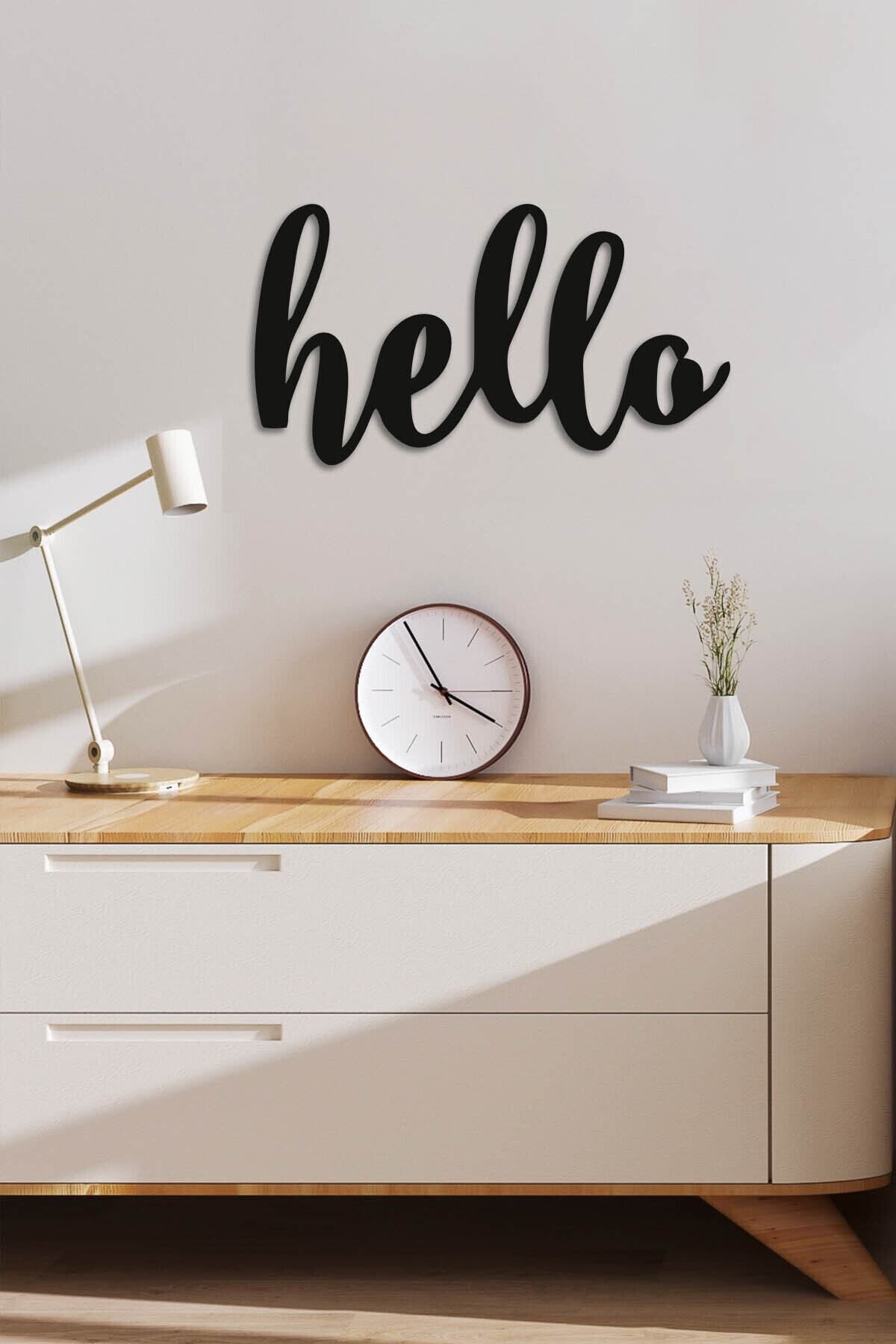 MLH STORE Dekoratif Forex Hello Duvar Dekoru, Duvar Dekorasyon Hello Yazısı Siyah 24cmx44cm