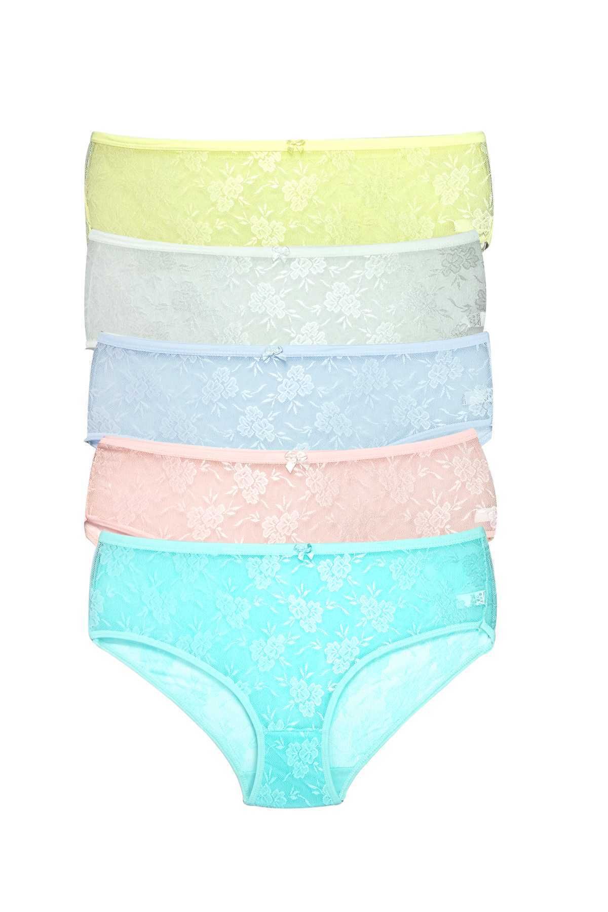 Pink Stil 5 Adet Kadın Komple Tül Dantel Bato Külot Pink Stil