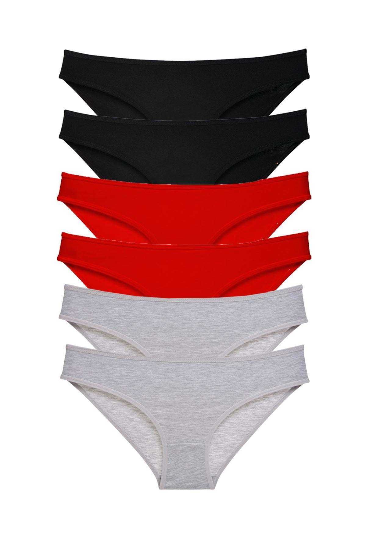 Pink Stil 6 adet Süper Eko Set Likralı Kadın Slip Külot Siyah Kırmızı Gri Pink Stil