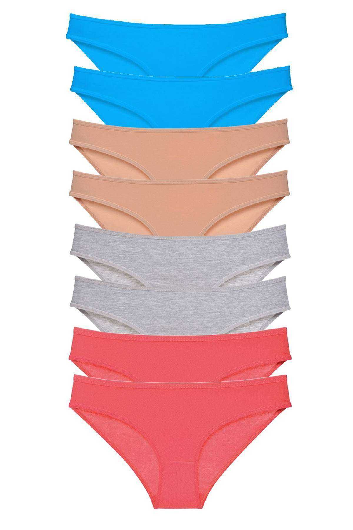 Pink Stil 8 adet Süper Eko Set Likralı Kadın Slip Külot Ten Gri Fuşya Mavi Pink Stil