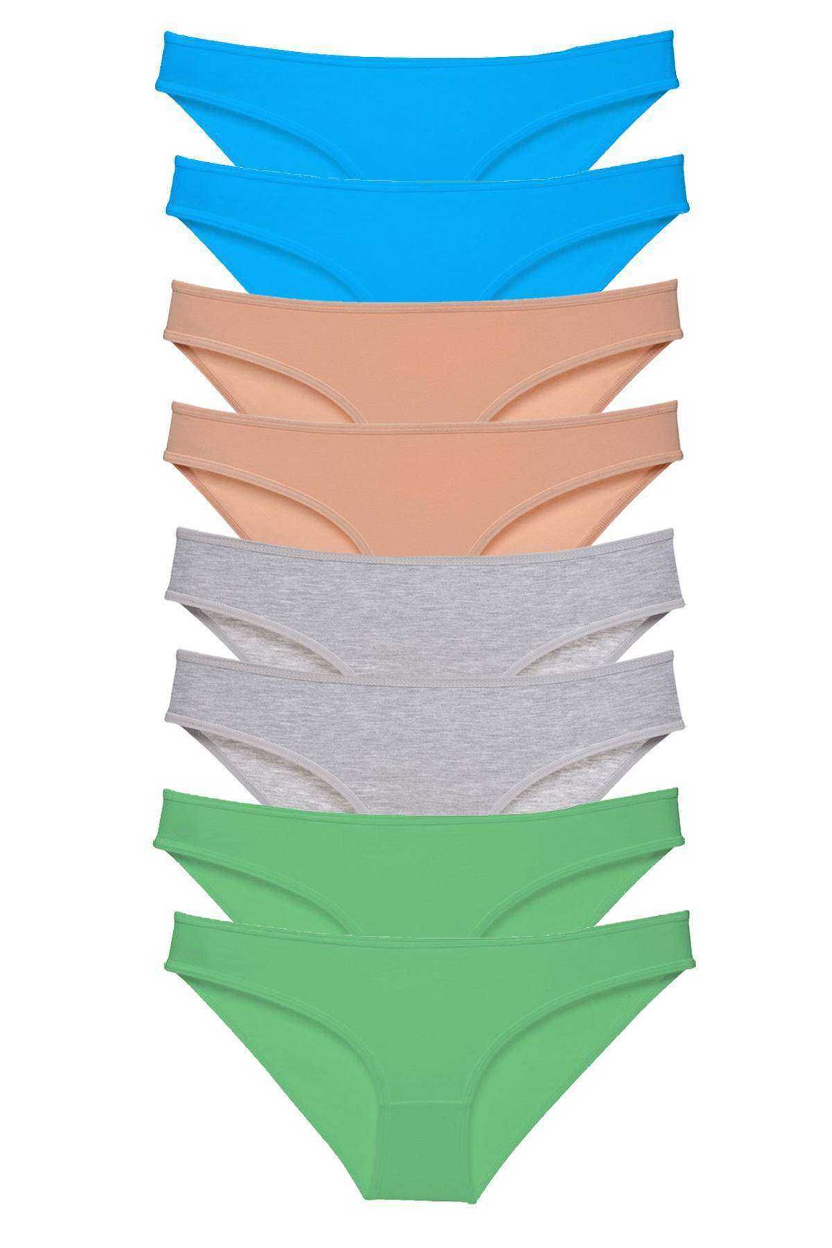 Pink Stil 8 adet Süper Eko Set Likralı Kadın Slip Külot Ten Gri Yeşil Mavi Pink Stil