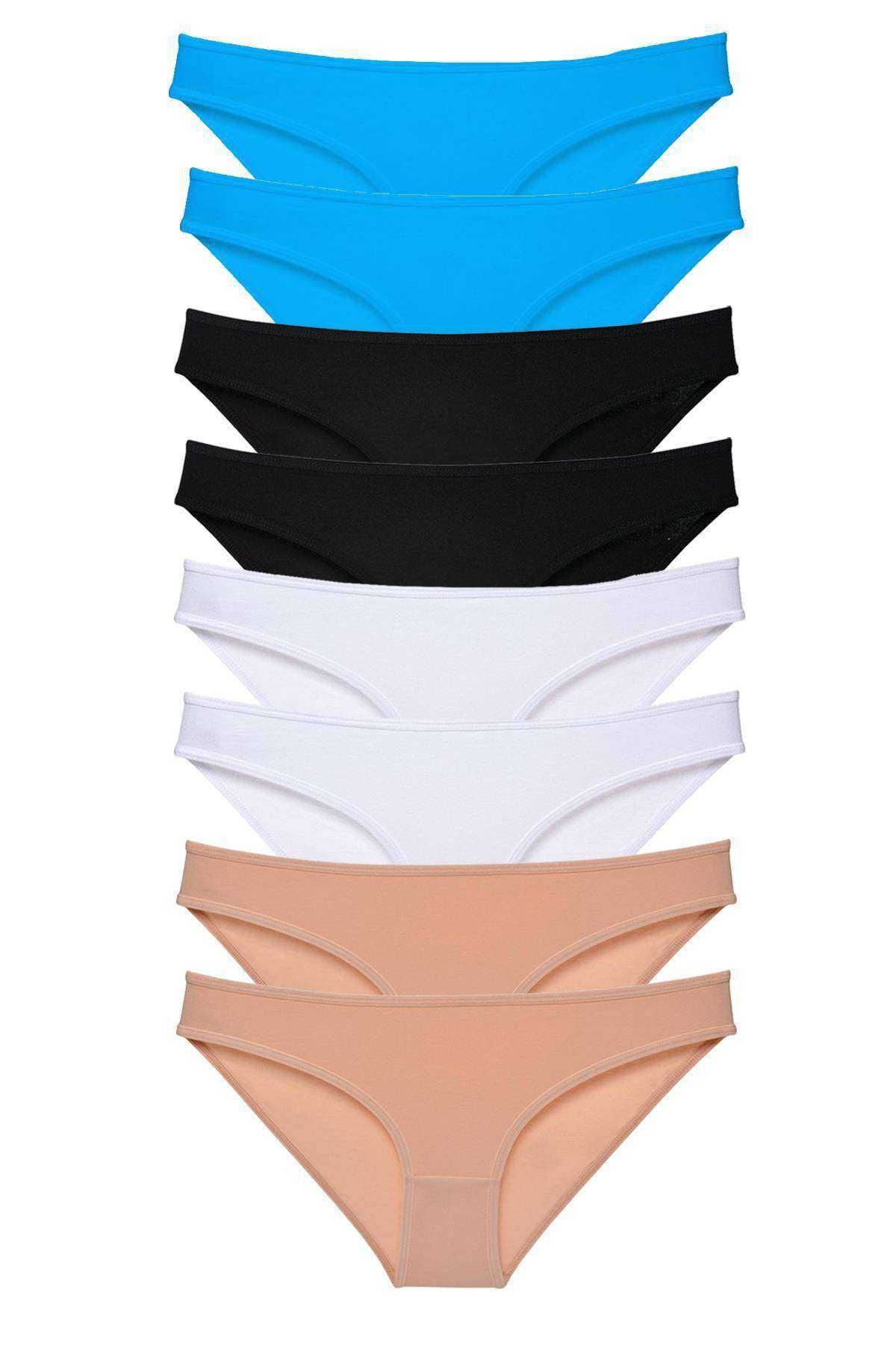 Royaleks 8 adet Süper Eko Set Likralı Kadın Slip Külot Siyah Ten Beyaz Mavi