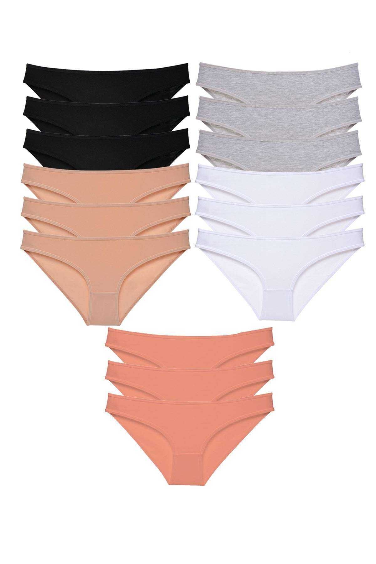 Royaleks 15 adet Süper Eko Set Likralı Kadın Slip Külot Siyah Ten Gri Beyaz Pudra