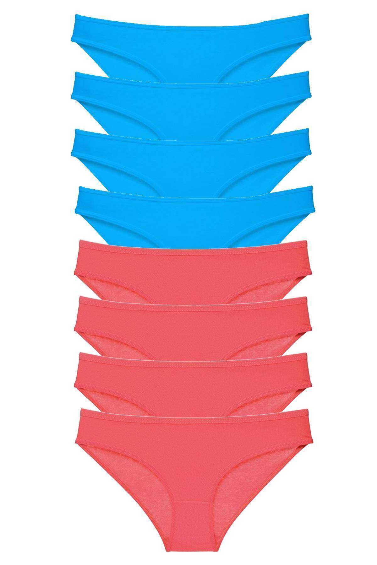Pink Stil 8 adet Süper Eko Set Likralı Kadın Slip Külot Fuşya ve Mavi Pink Stil