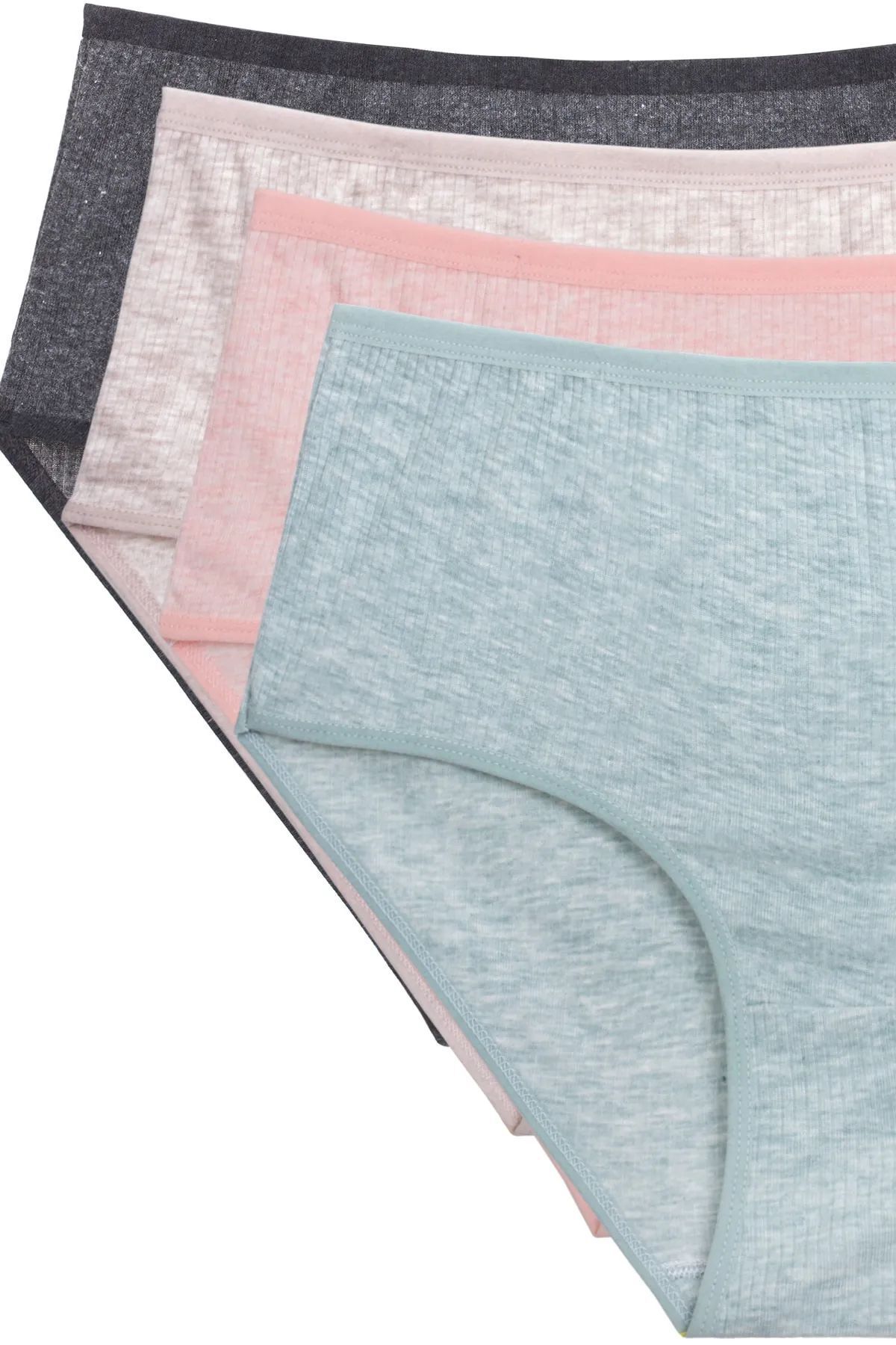 Pink Stil 4'lü Yeni Seri Renkli Yüksek Bel Fitilli Ribana Bato Külot Gri Pudra Şeftali Yeşil Pink Stil