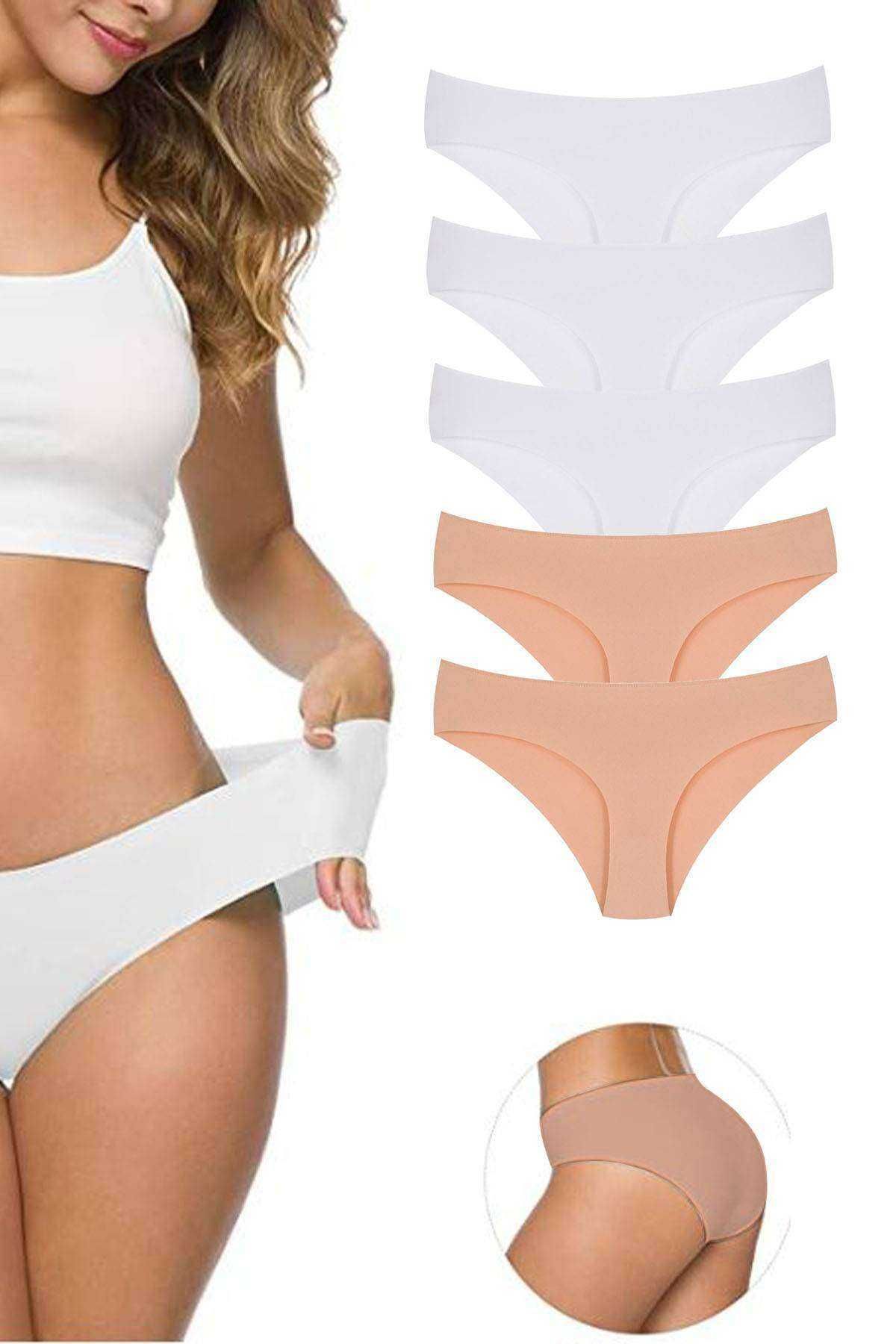 Pink Stil 5 Adet Kadın Dikişsiz Lazer Kesim Esnek İz yapmayan Külot S3 Pink Stil