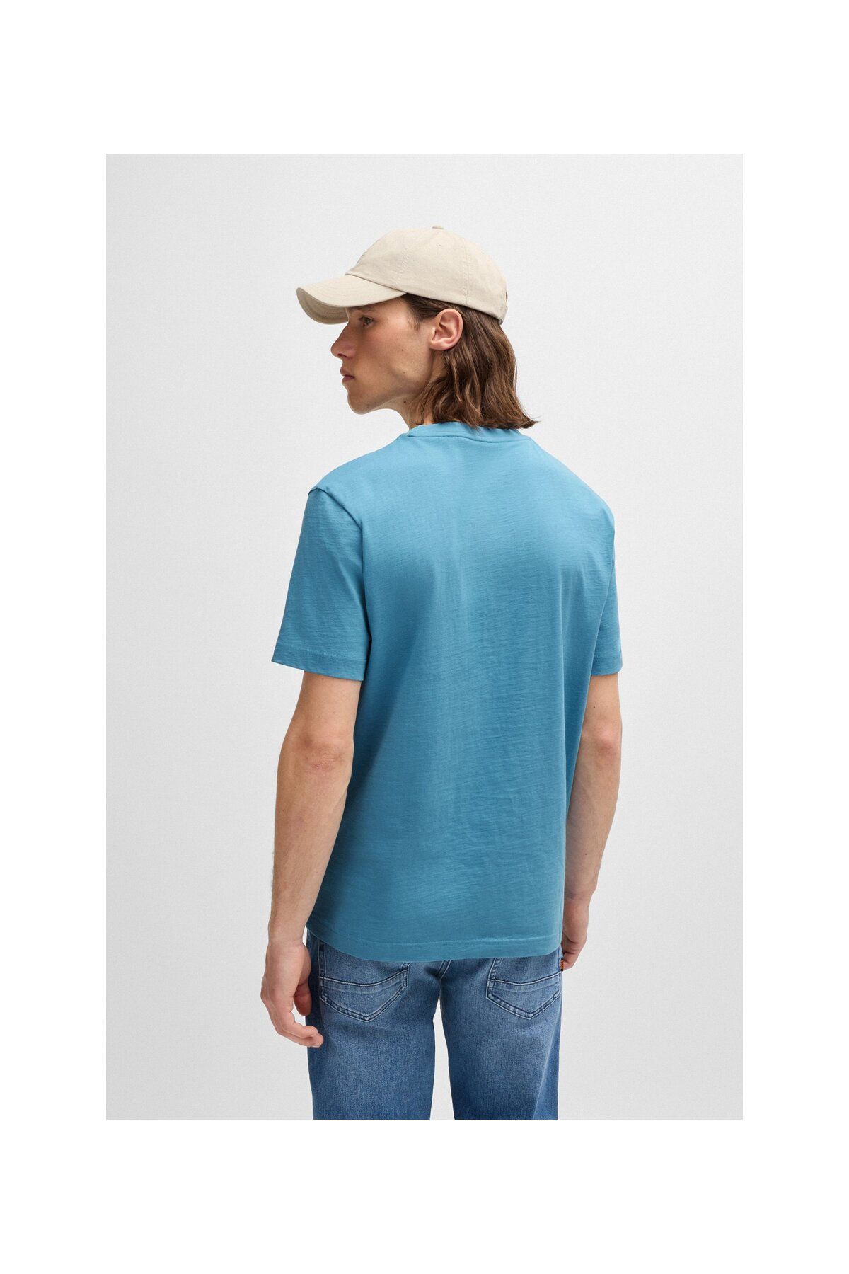 تی شرت آبی مردانه پنبه طرح دار آرم T Shirt BOSS