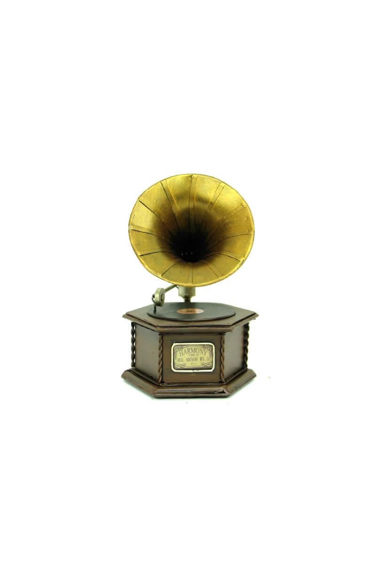 LiderGlobal Dekoratif Metal Gramofon Kutu Obje Vintage Hediyelik