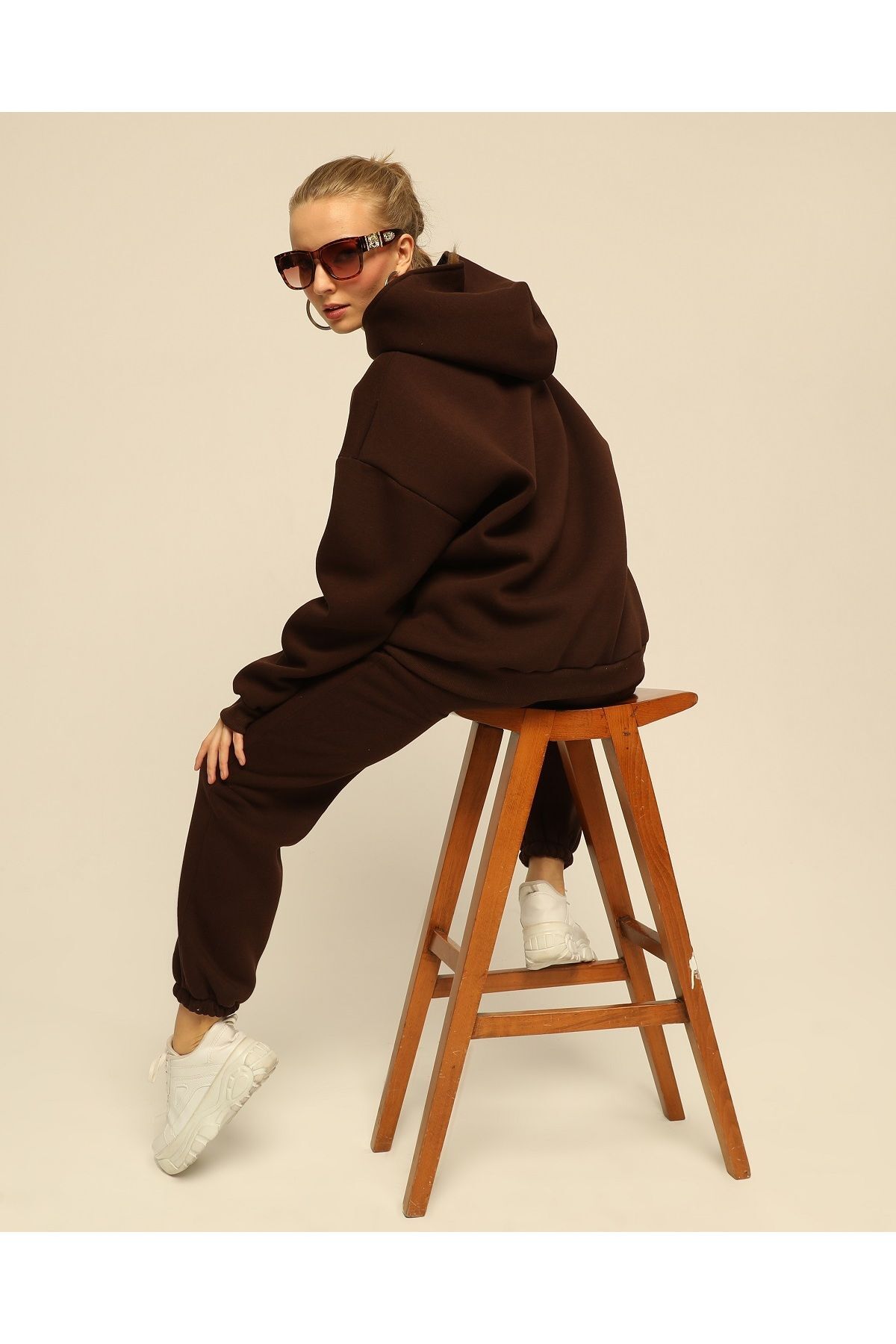 LACASE Kadın Unisex Kapüşonlu 3 İplik Oversize Eşofman Takımı