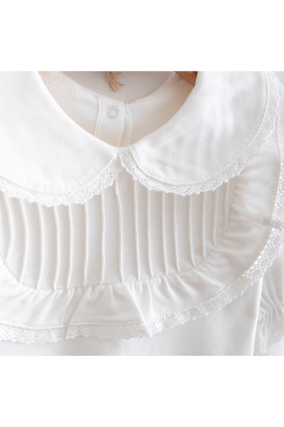 Minimus Yenidoğan Kız Bebek Hastane Çıkışı Nervürlü Dantel Detaylı Tulum Takım Pamuklu Bebek Mevlüt Takımı fotoğrafı 4 (önizleme)