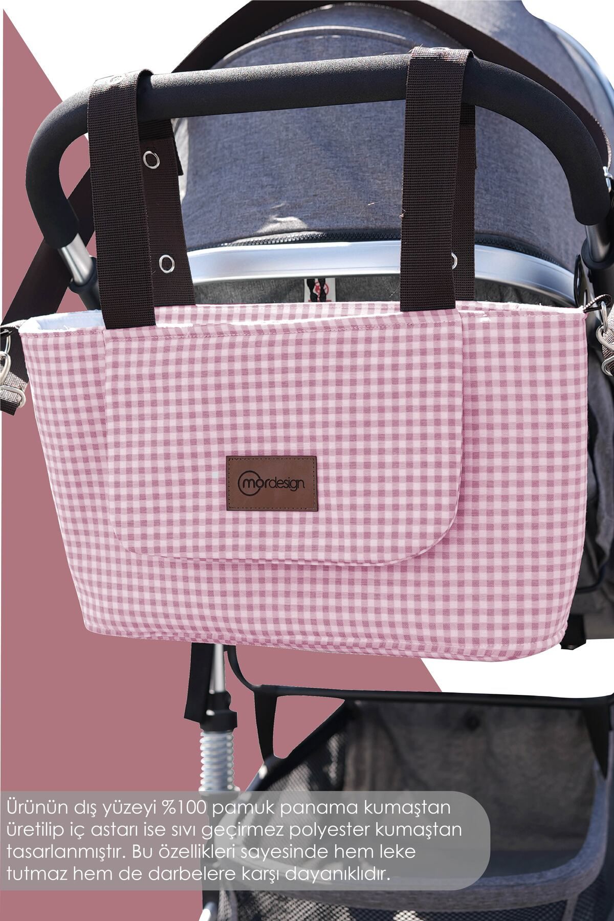 mordesign Bebek Arabası Organizer Çanta, Omuz Akılı , Anne Bebek Bakım Çantası, Su Geçirmez, Gingham Serisi fotoğrafı 3 (önizleme)