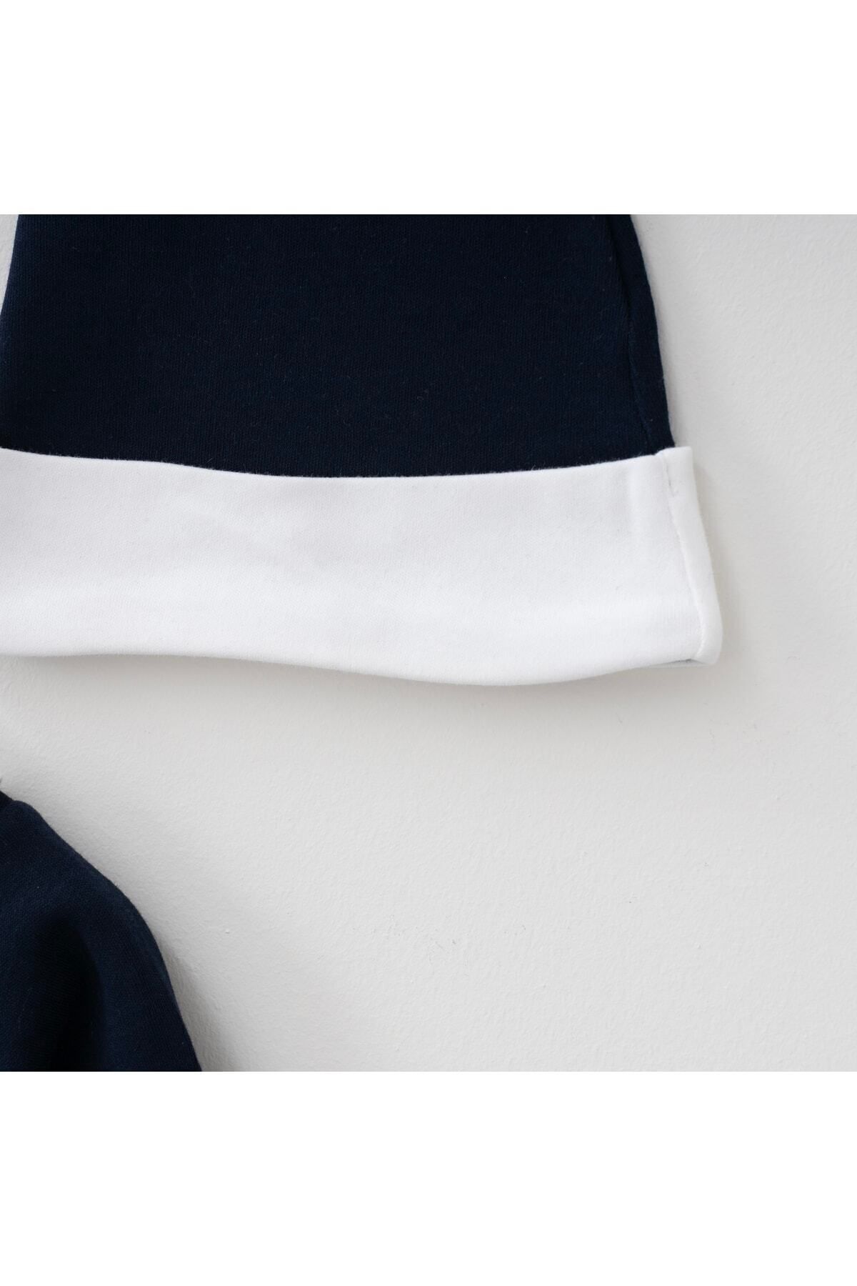 Minimus Yenidoğan Erkek Bebek Biyeli Bebe Yakalı Tulum Eldiven Ve Şapka Takımı Pamuklu Bebek Takımı Lacivert fotoğrafı 4 (önizleme)