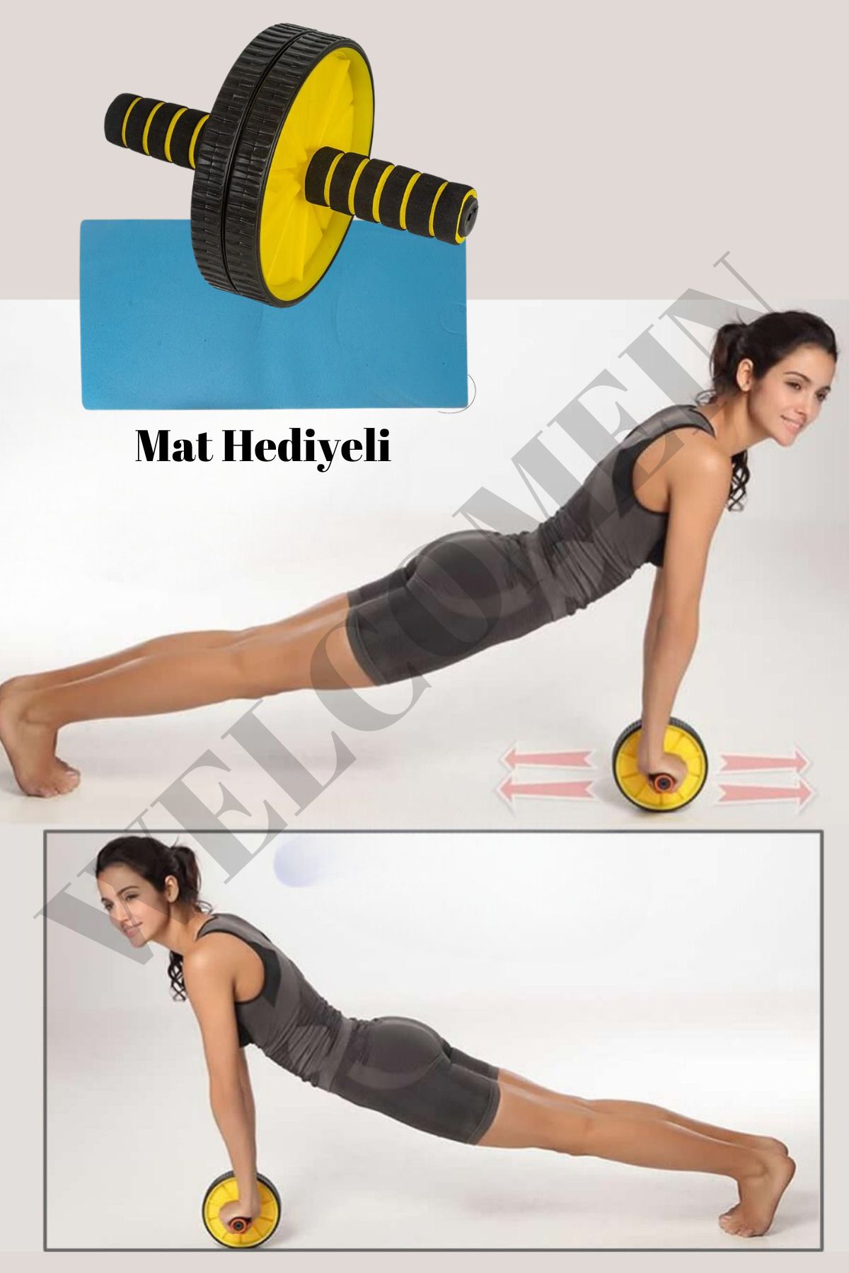 Genel Markalar Ab Wheeler Tekerlek Matlı Fitness Kondisyon Mekik Spor Aleti Karın Kol ve Bacak Kası Etkili