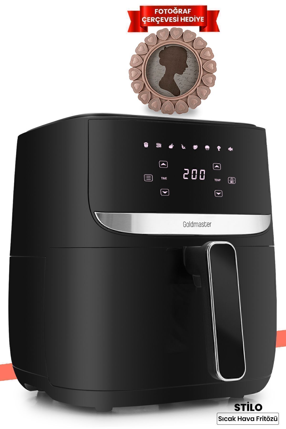 GOLDMASTER Stilo 1700 Watt Xl Dijital Dokunmatik Airfryer Sıcak Hava Fritöz Oval Fotoğraf Çerçevesi Hediyeli