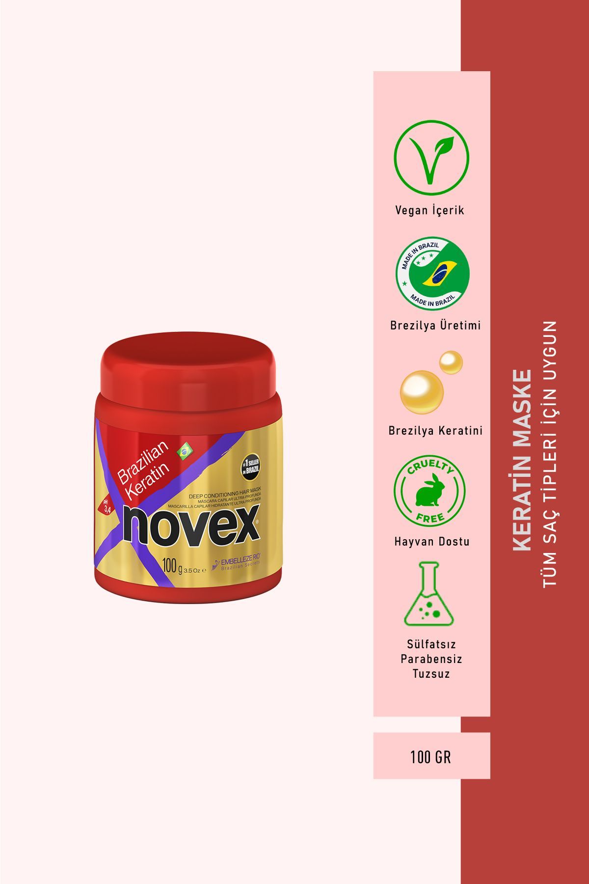 Brezilya Keratin - Kurumuş ve Zarar Görmüş Saçlar için Saç Maskesi 100g