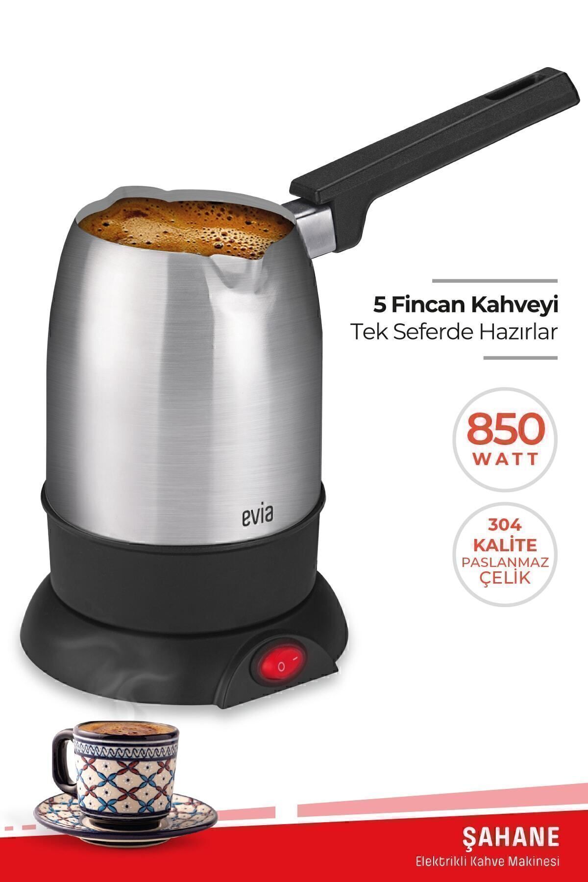 Şahane Inox 850 Watt Çift Ağızlı Paslanmaz Çelik Elektrikli Cezve