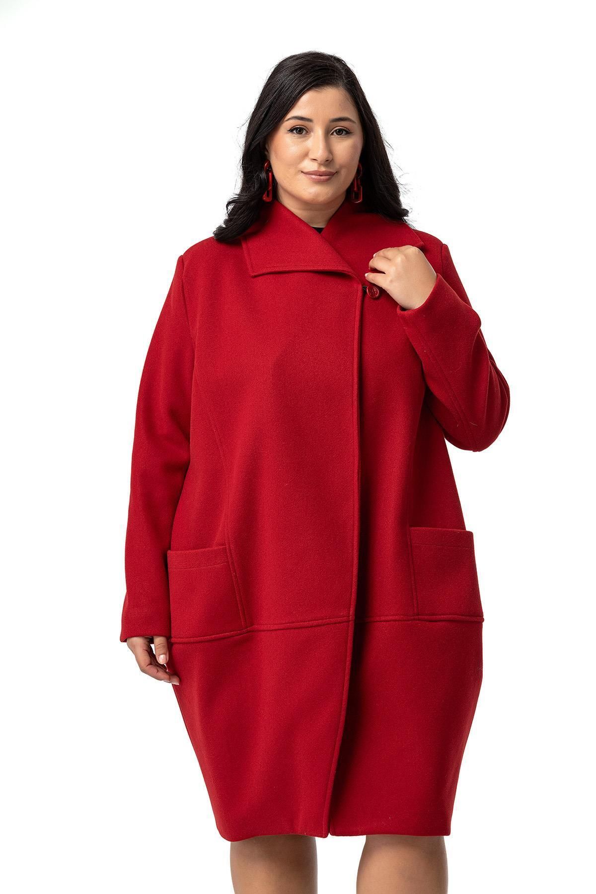 DISENTIS MODEST-Red Stamp Coat - Large Size, Bag Pocket, Single Button and Lined 6