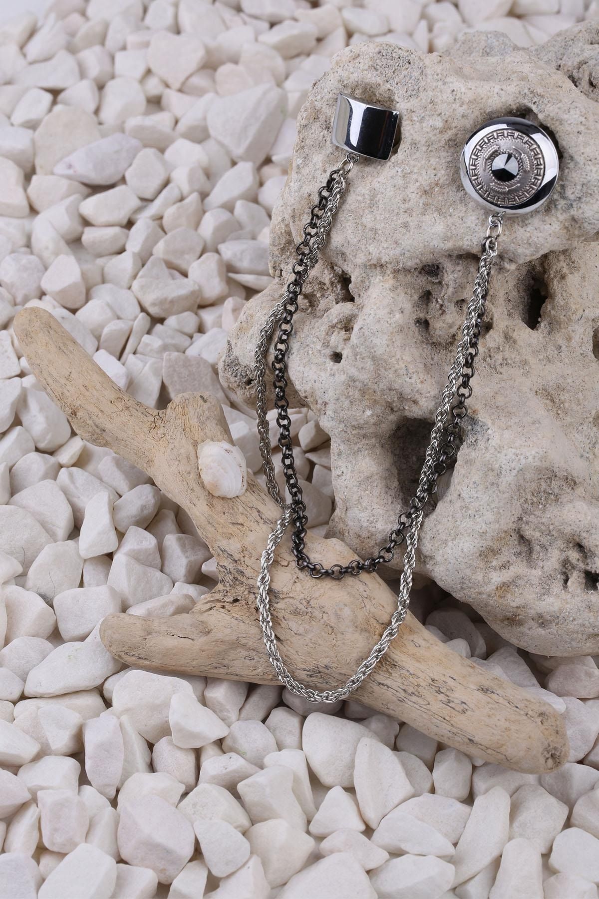  سنجاق سینه یقه ای تزیین شده با زنجیر و سنگ YI95