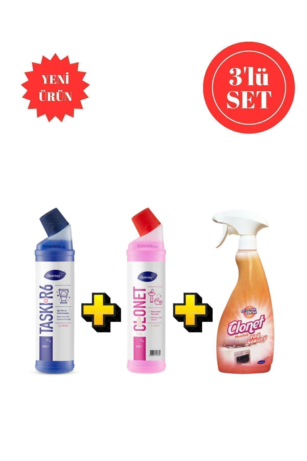 Diversey Clonet Temizlik Paketi ( 1 Adet Mutfak + 1 Adet Banyo + 1 Adet Tuvalet Temizleyici ) 3'lü Set