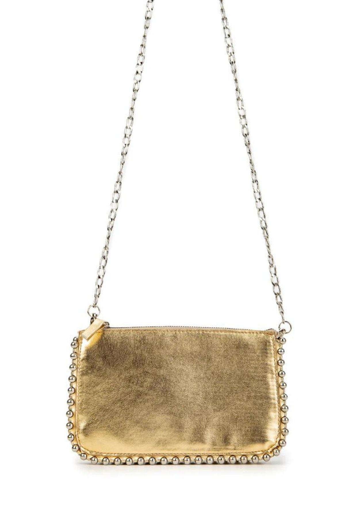 erdeModa Aksesuar Kadın Gold Metal Boncuklu Clutch Kadın Çapraz Çanta görsel 2